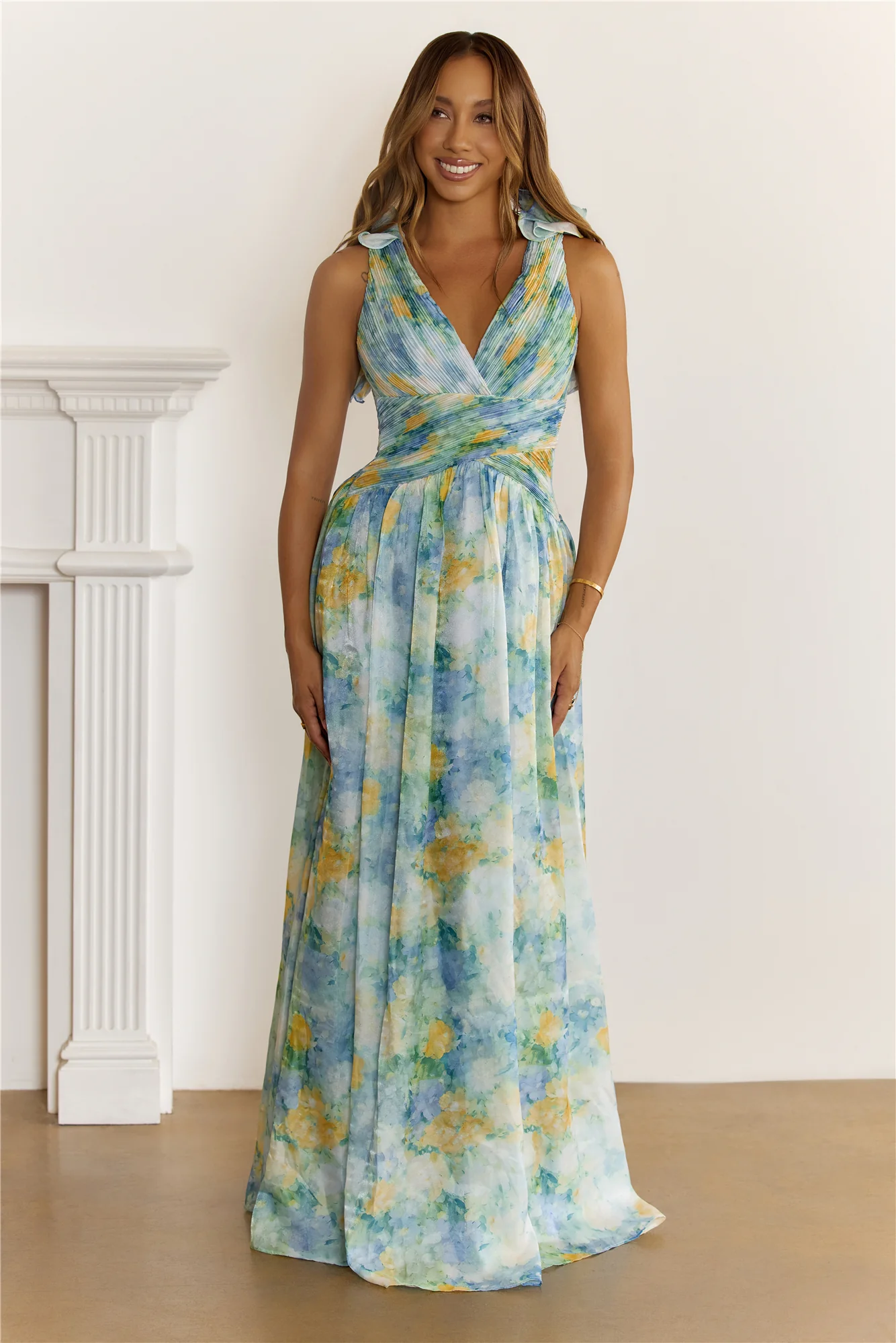 She’s The Edit Frill Lace Up Maxi Dress Multi