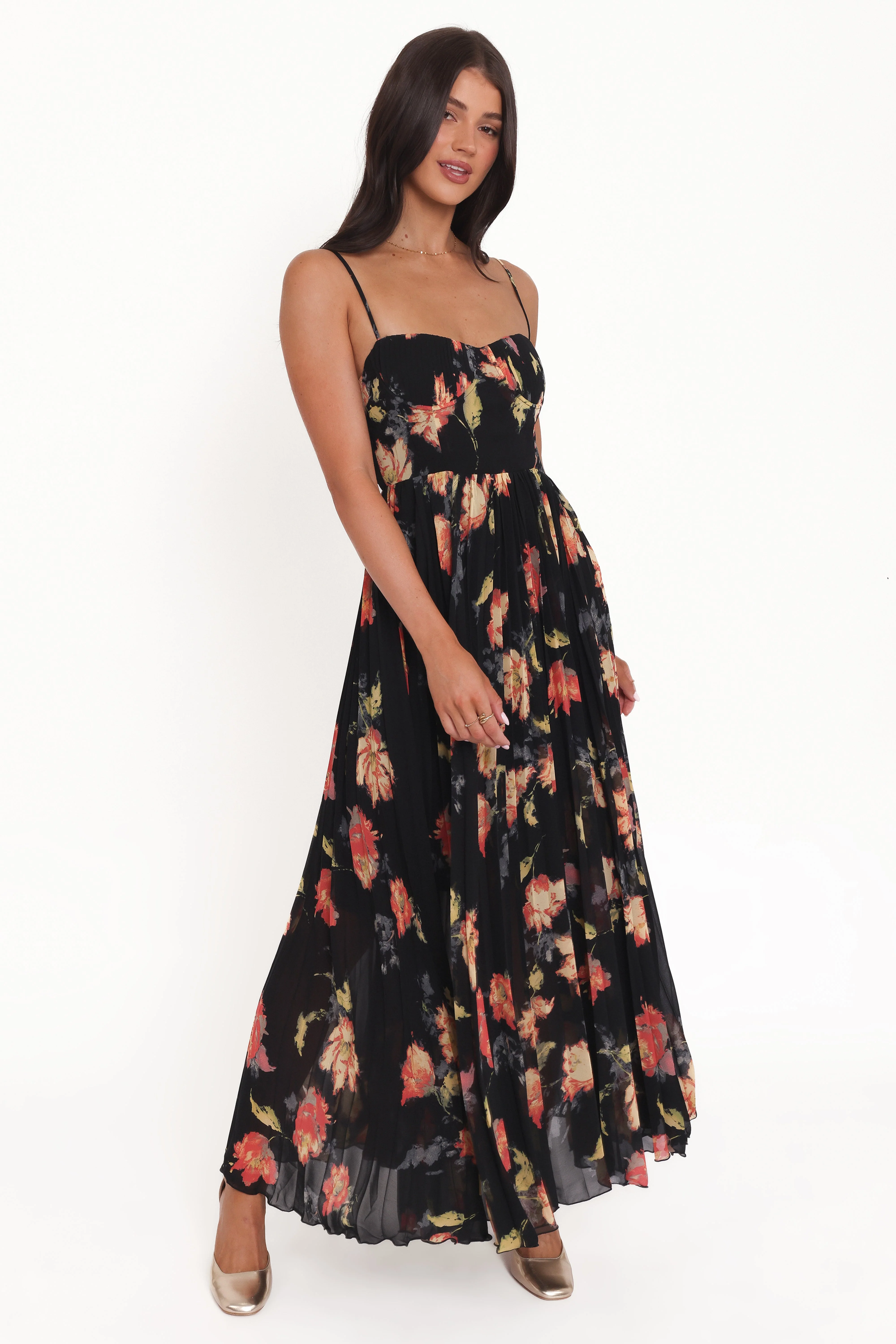 Achanti Pleated Maxi Dress - Black Multi