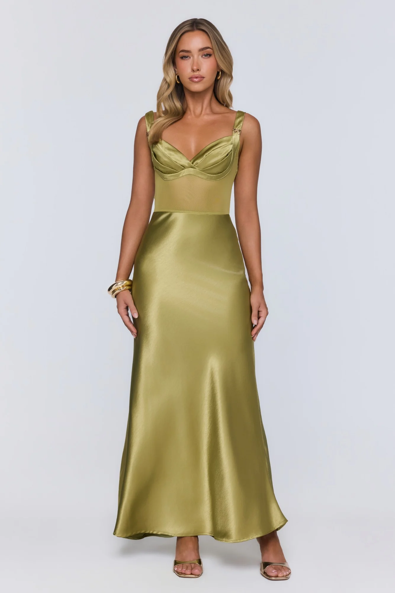 Silk Presence Satin Maxi Dress Olive