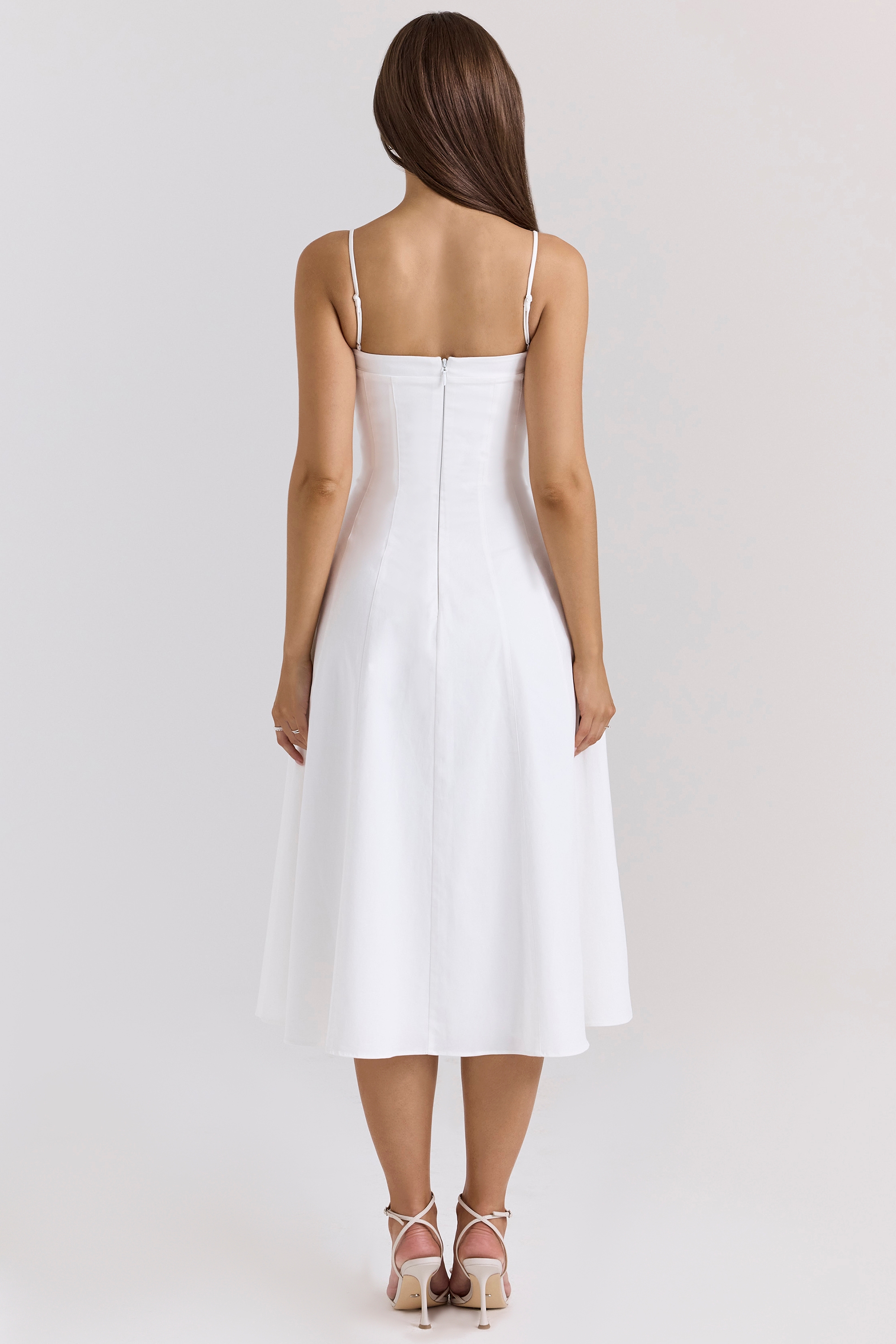 White Stretch Cotton A-Line Midi Sundress