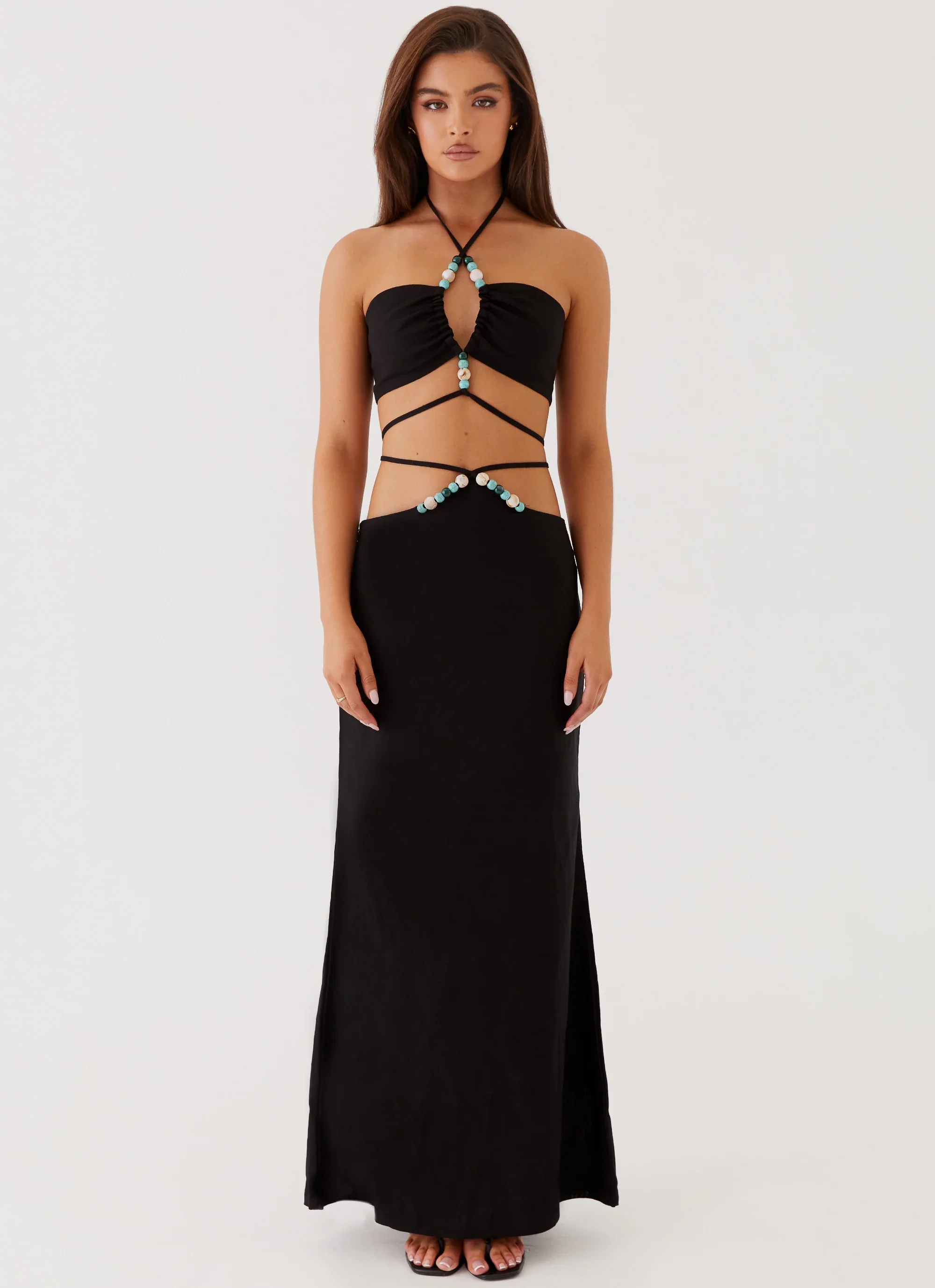 Neveah Beaded Halter Top - Black