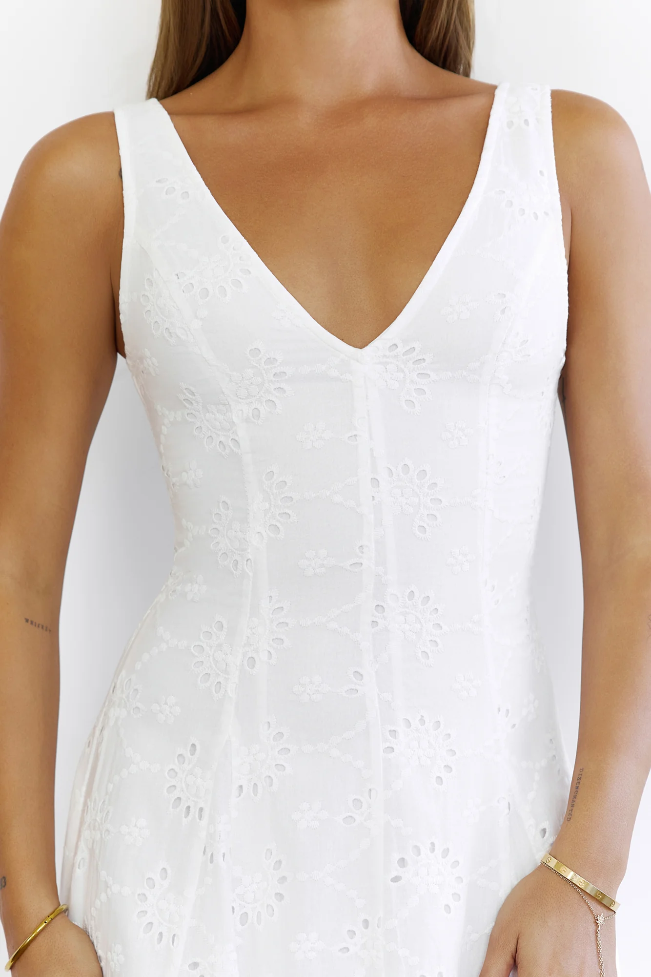 Effortless Charm Embroidered V-Neck Maxi Dress White