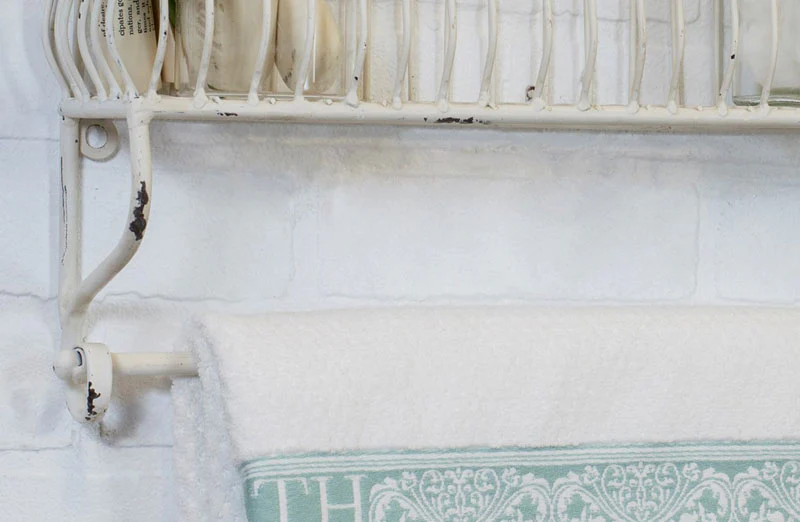 Distressed White Metal Towel Rack