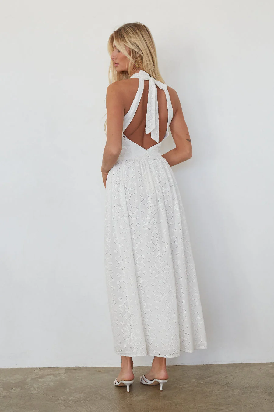Natasha Eyelet Halter Midi Dress