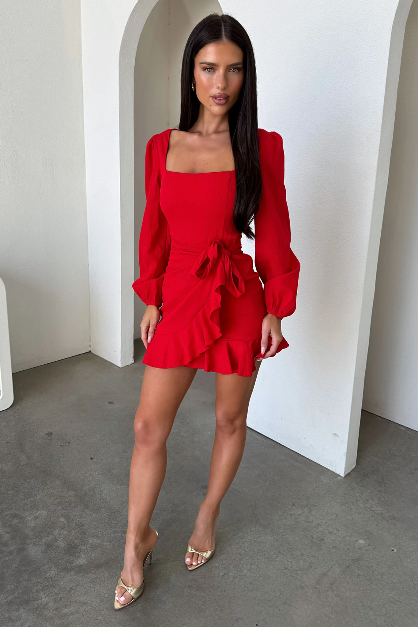 Silvana Long Sleeve Wrap Mini Dress - Red