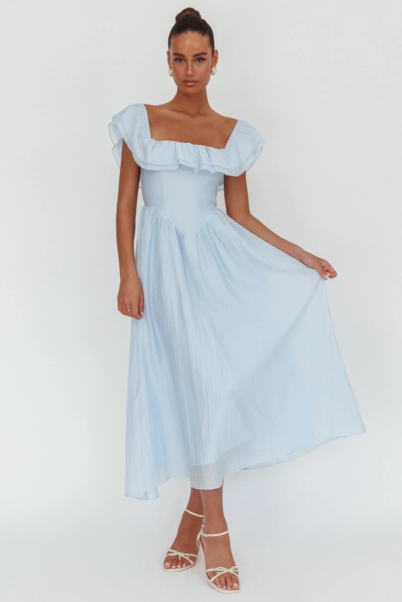 Serinah Basque Waist Off-Shoulder Maxi Dress Blue