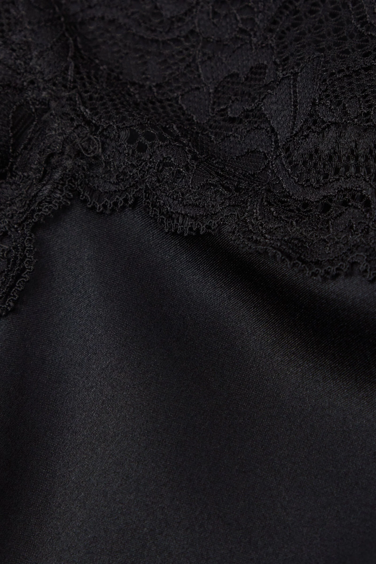 Silk Slip with Lace Insert Detail - Black