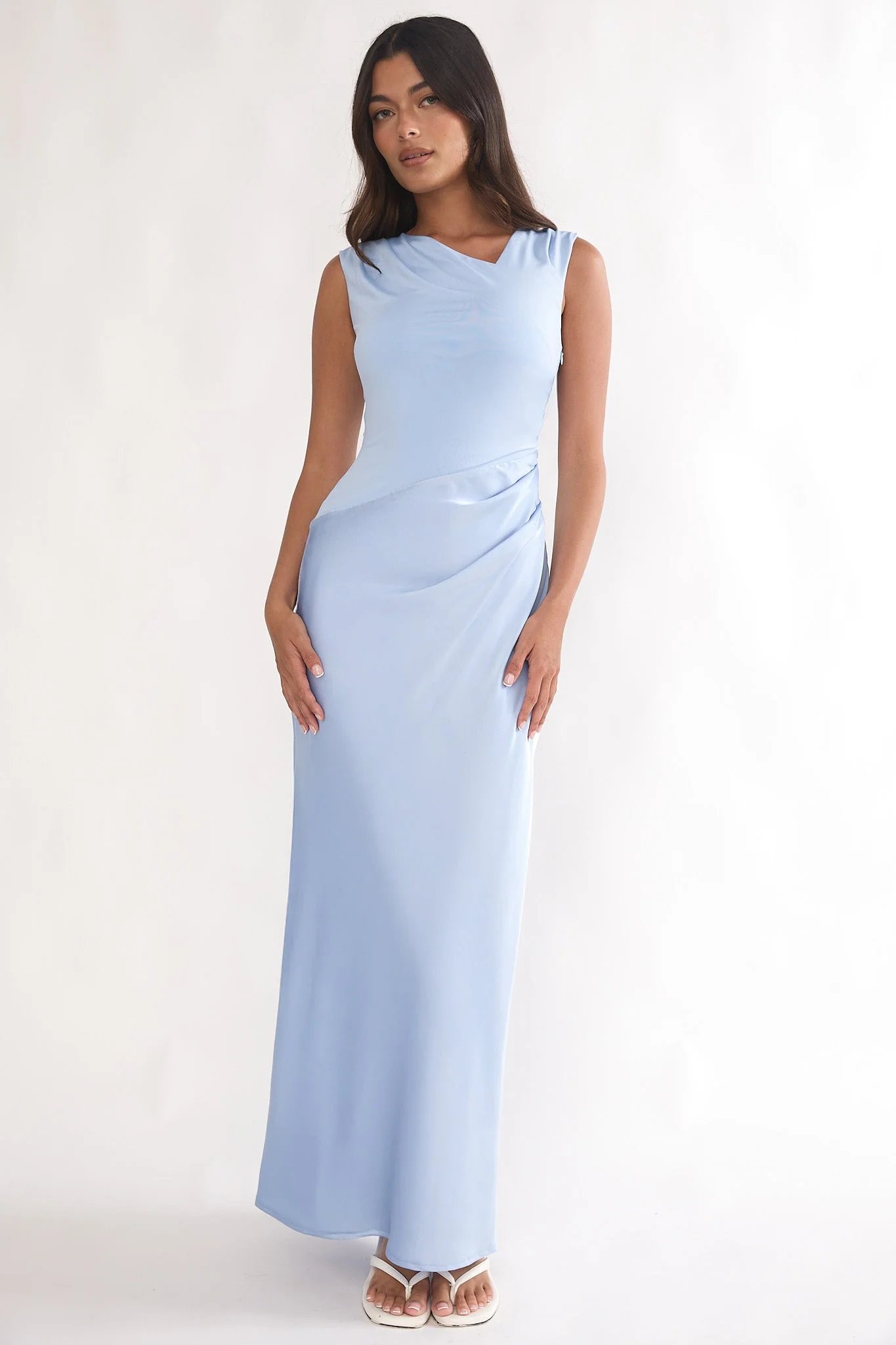 Brinelle Side Pleat Maxi Dress Blue