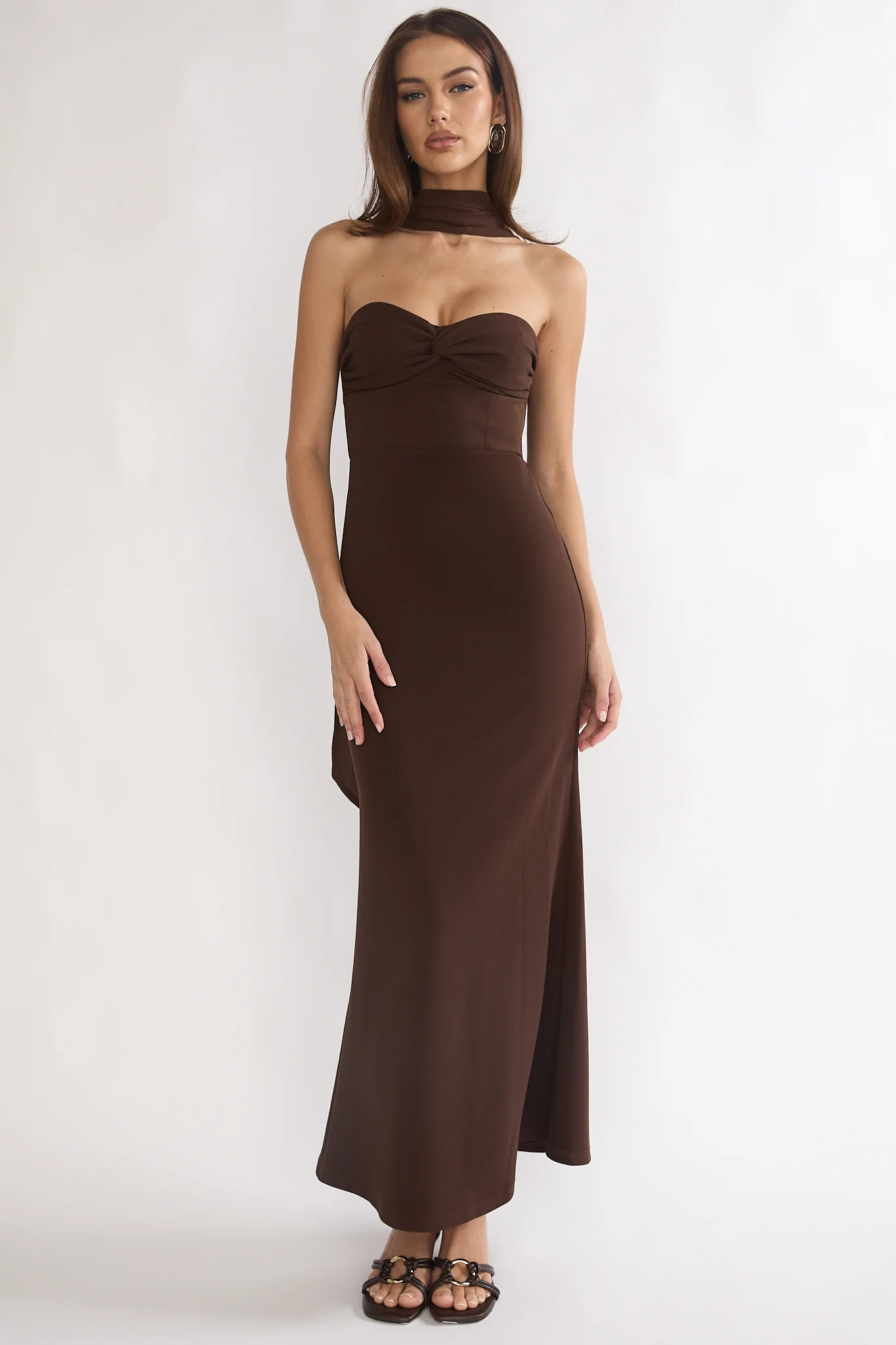 Of The Night Twist Bust Maxi Dress Chocolate - luluinthesky