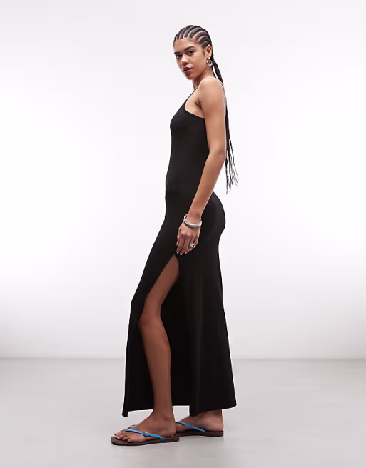 Weekday v neck cami maxi dress in black exclusive to ASOS