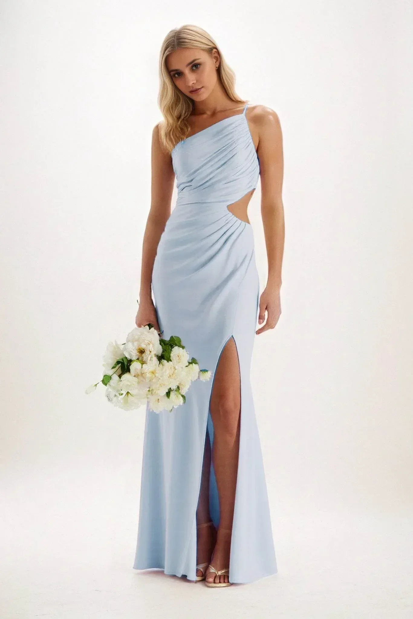 Sheath-Column Maxi Luxe Satin Bridesmaid Dress CB0842