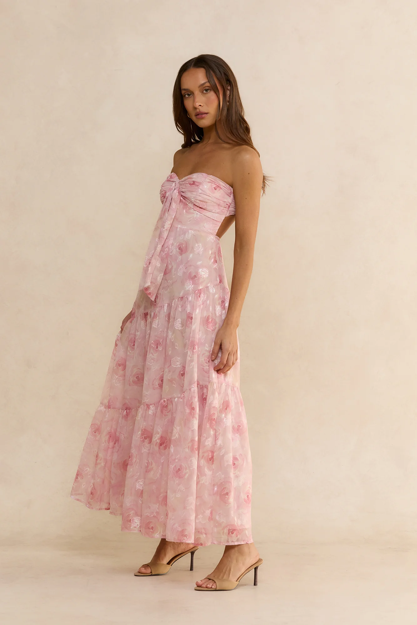 Social Stride Tie Front Maxi Dress Pink