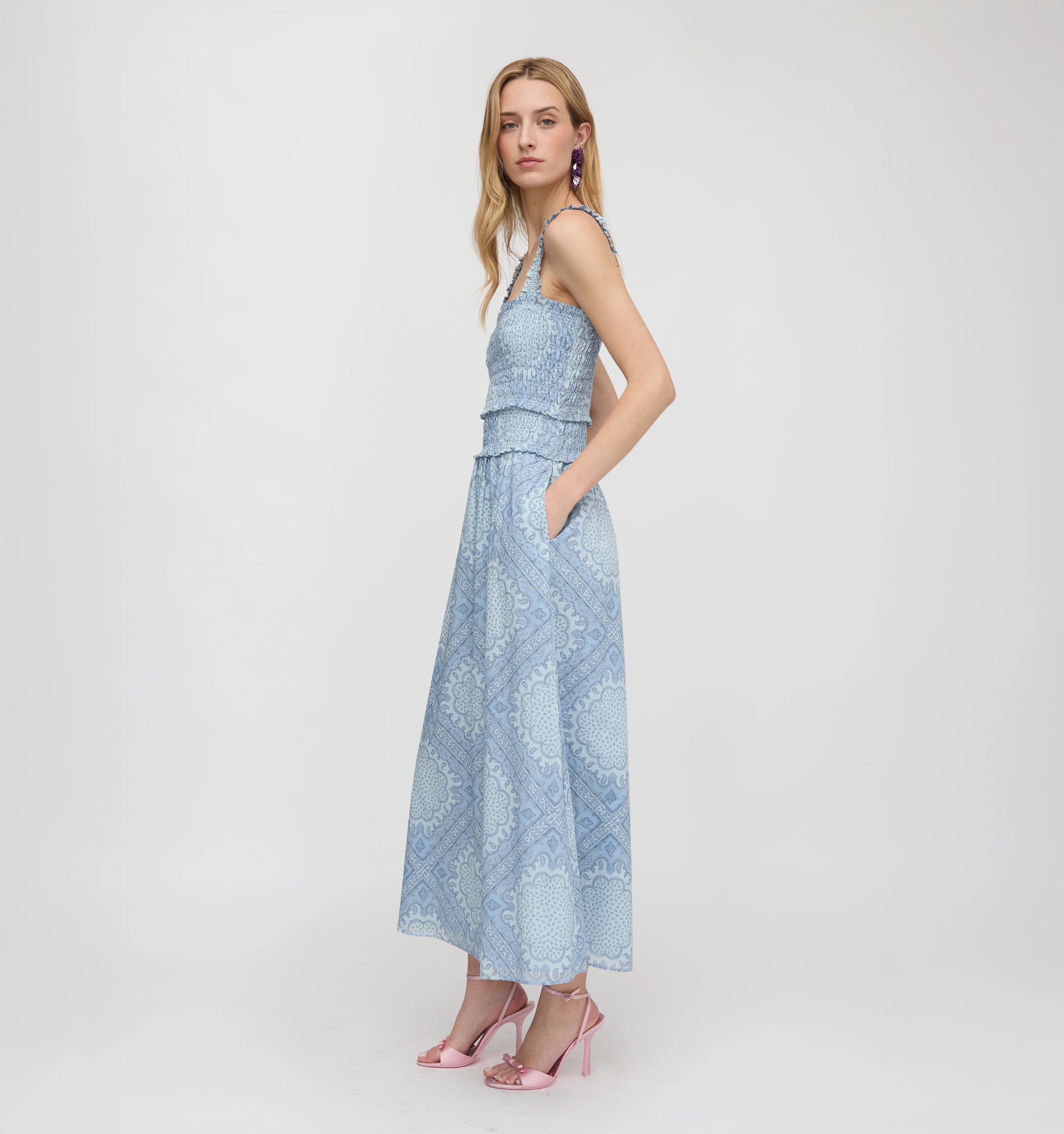 The Azalea Maxi Nap Dress - Dusty Blue Paisley Scarf