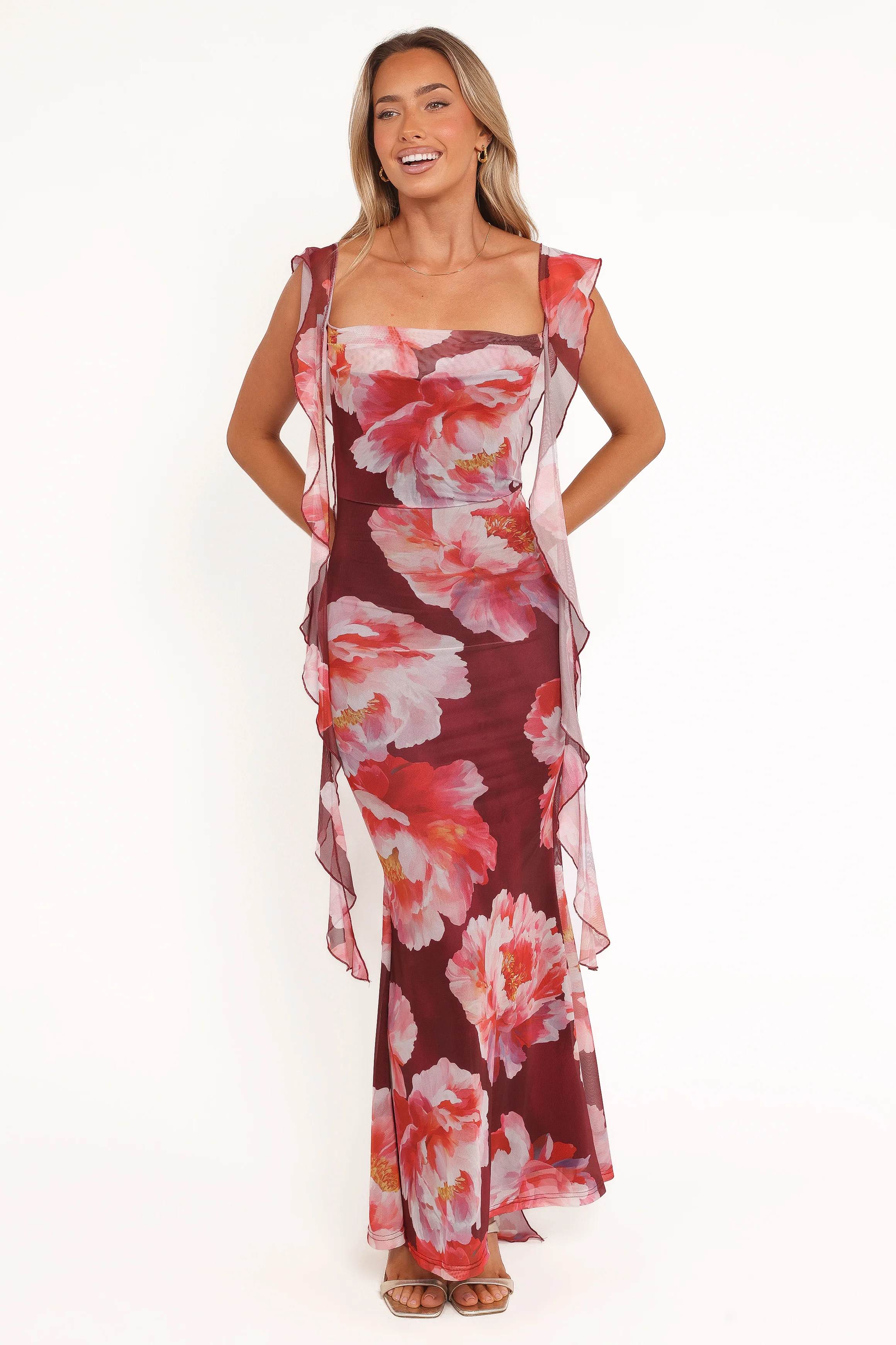 Chiara Maxi Dress - Burgundy Peony