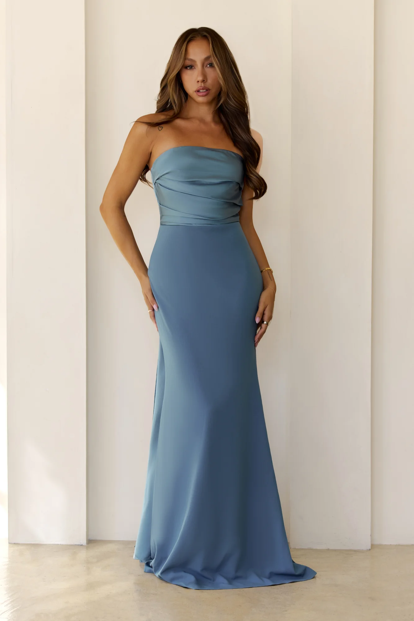 Luxe Nights Strapless Maxi Dress Dusty Blue