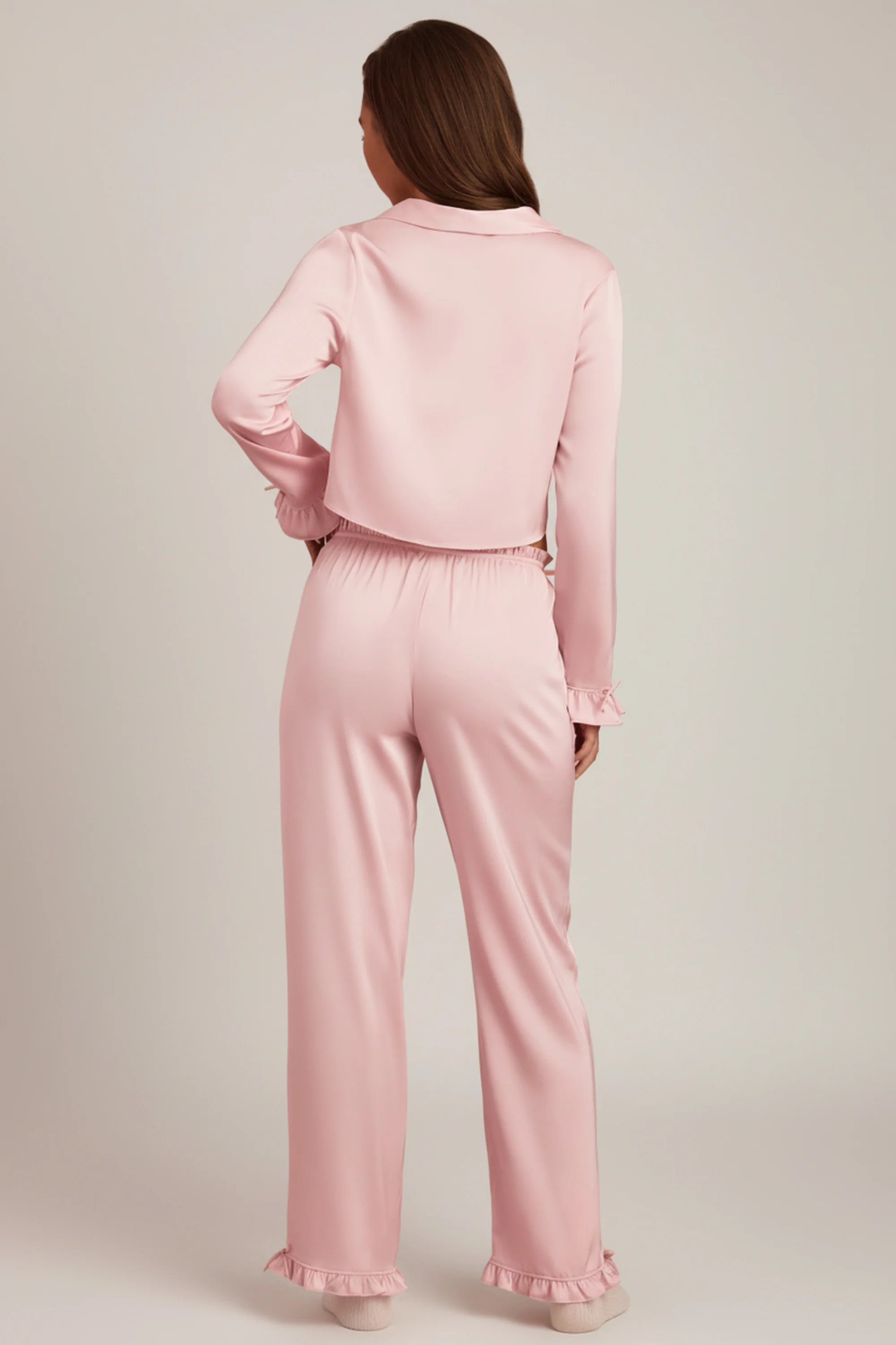 Ruffle-Trim Mid-Rise Pyjama Trousers in Baby Pink