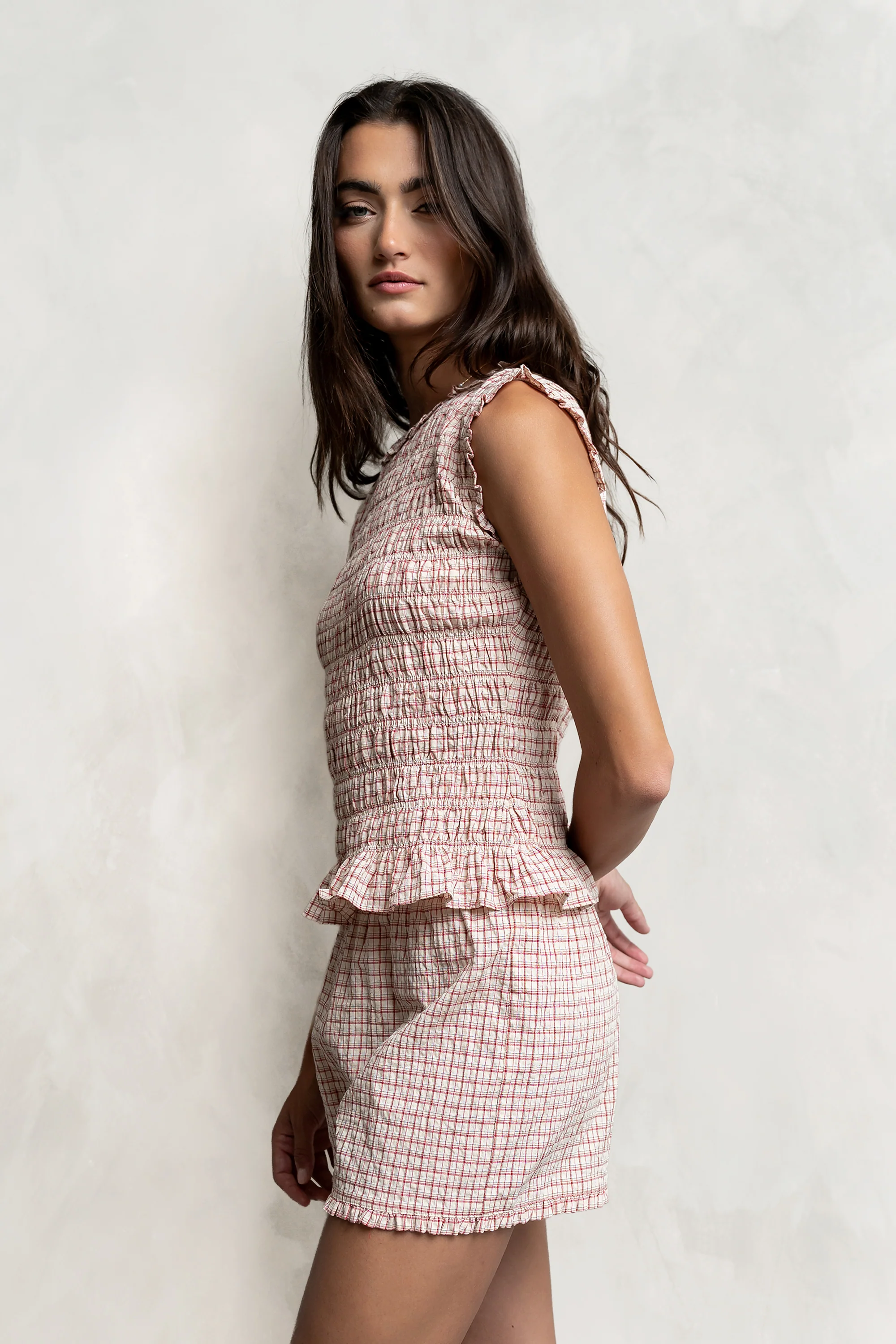 Mailee Plaid Smocked Tank in Red - FINAL SALE