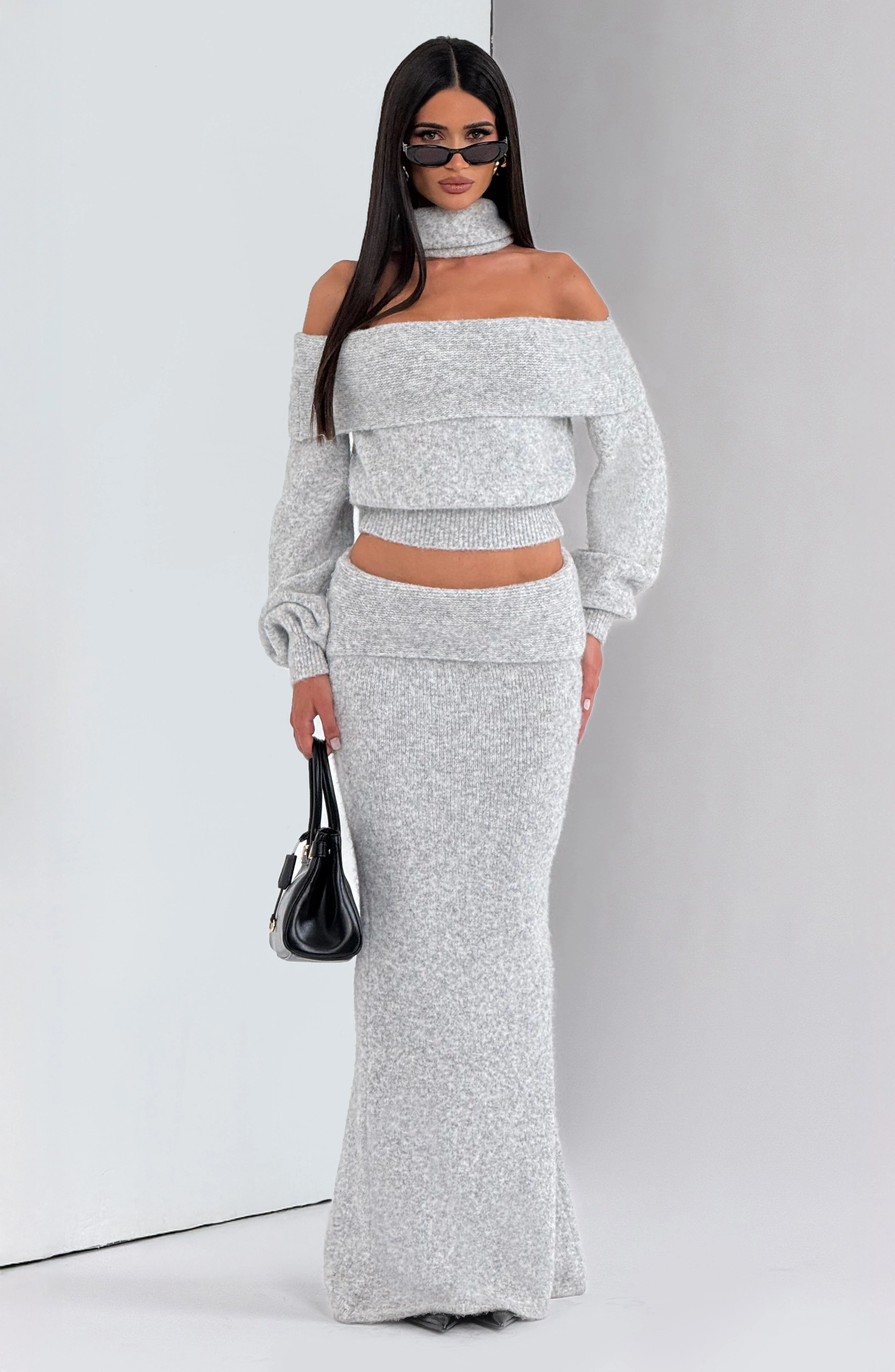 Andie Maxi Skirt - Light Grey Marl