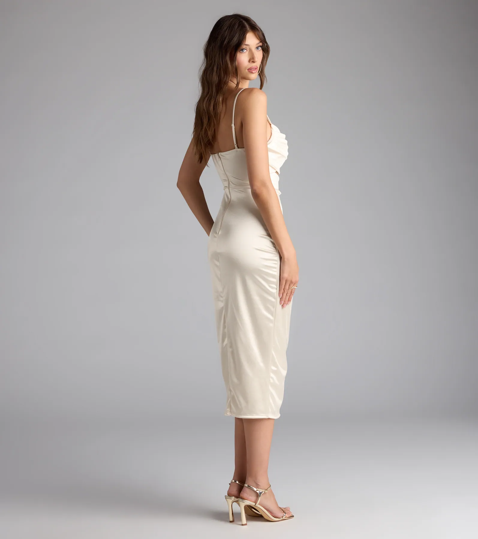 Lilith Satin Cutout Wrap-Front Midi Dress