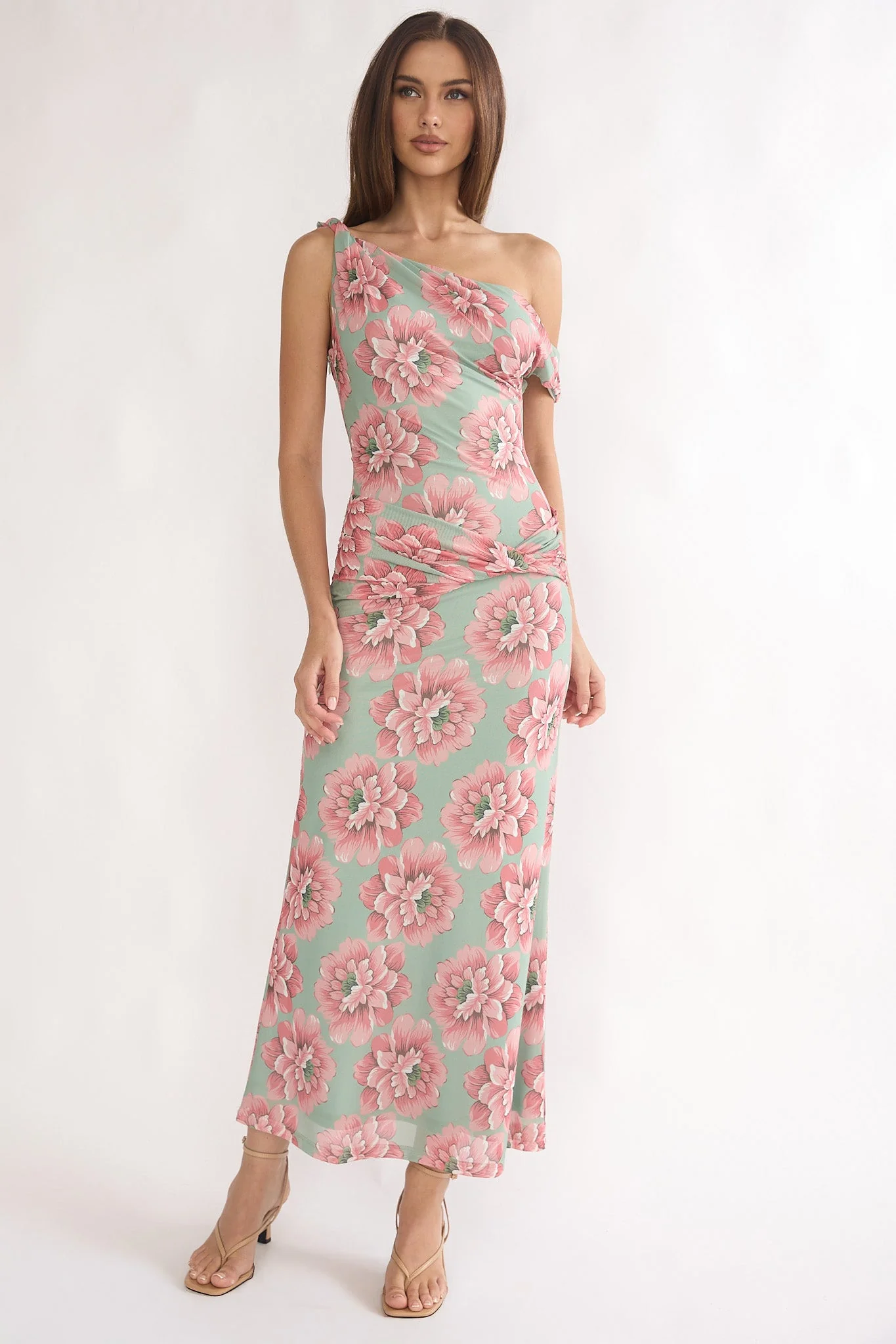 Harla Asymmetric Neckline Maxi Dress Floral