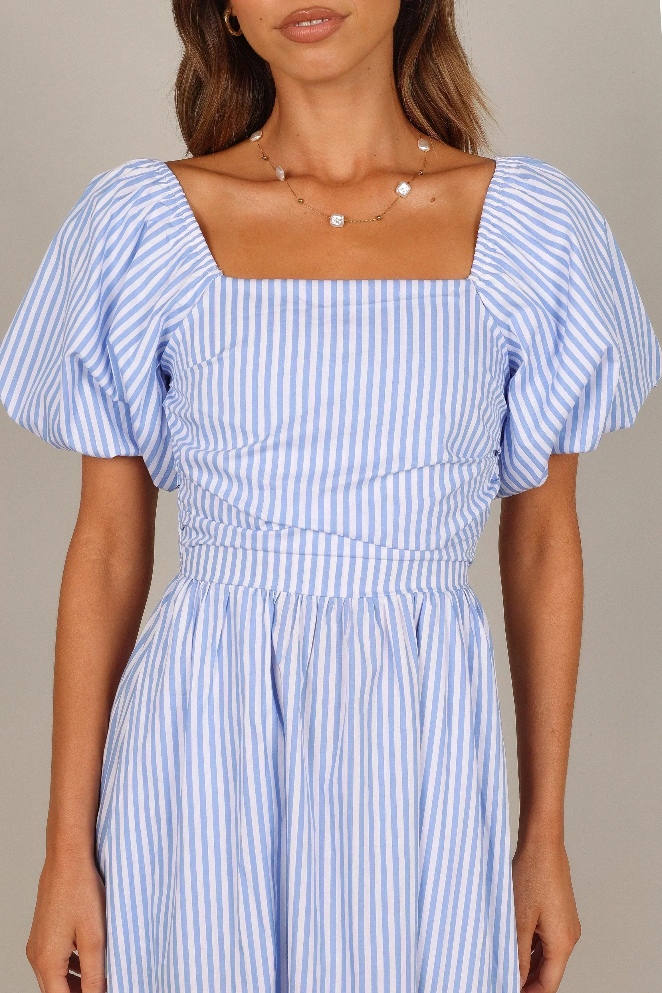 Clo Puff Sleeve Maxi Dress - Blue Stripe - luluinthesky