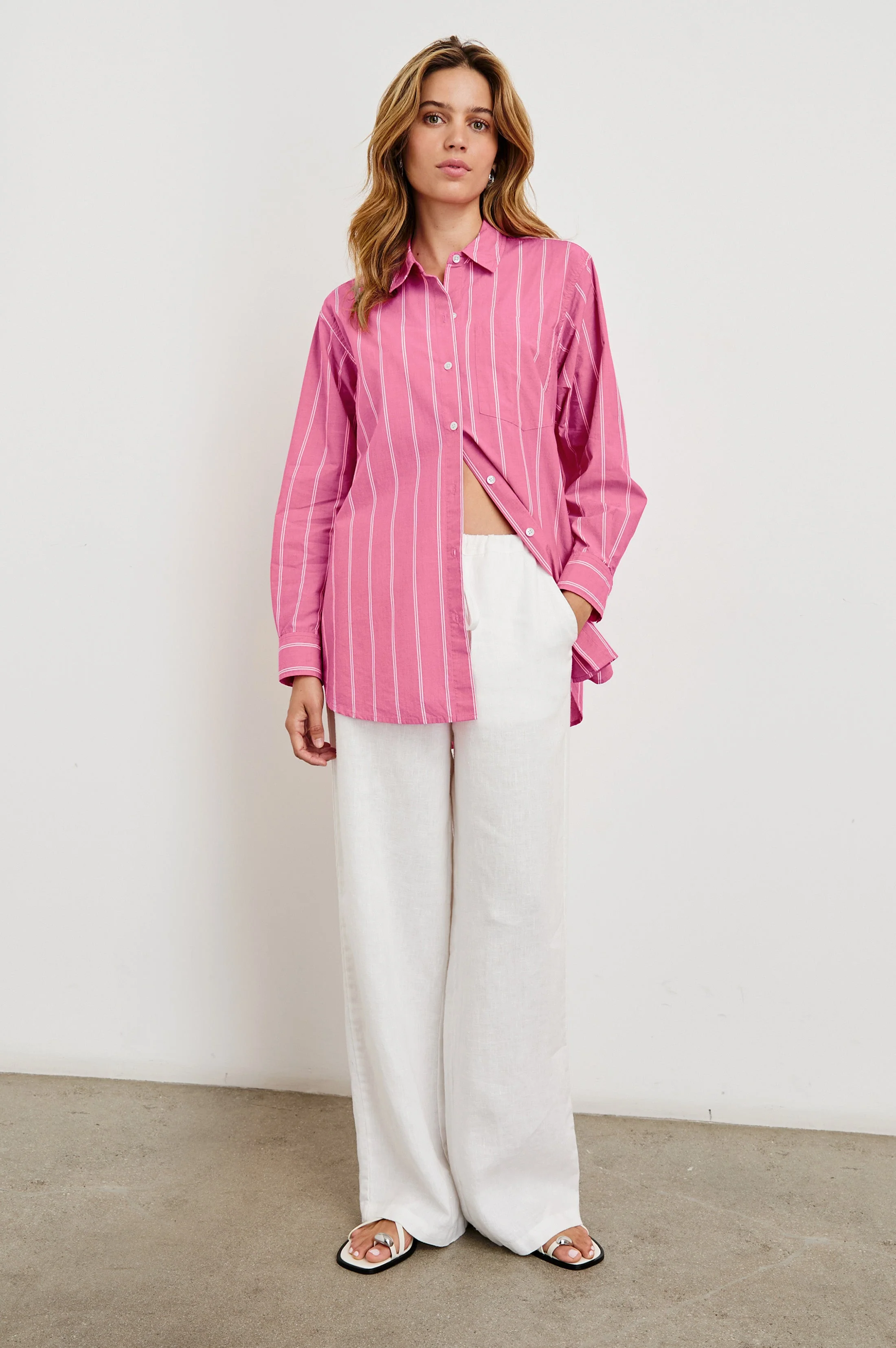Elsa Shirt - Hibiscus White Stripe