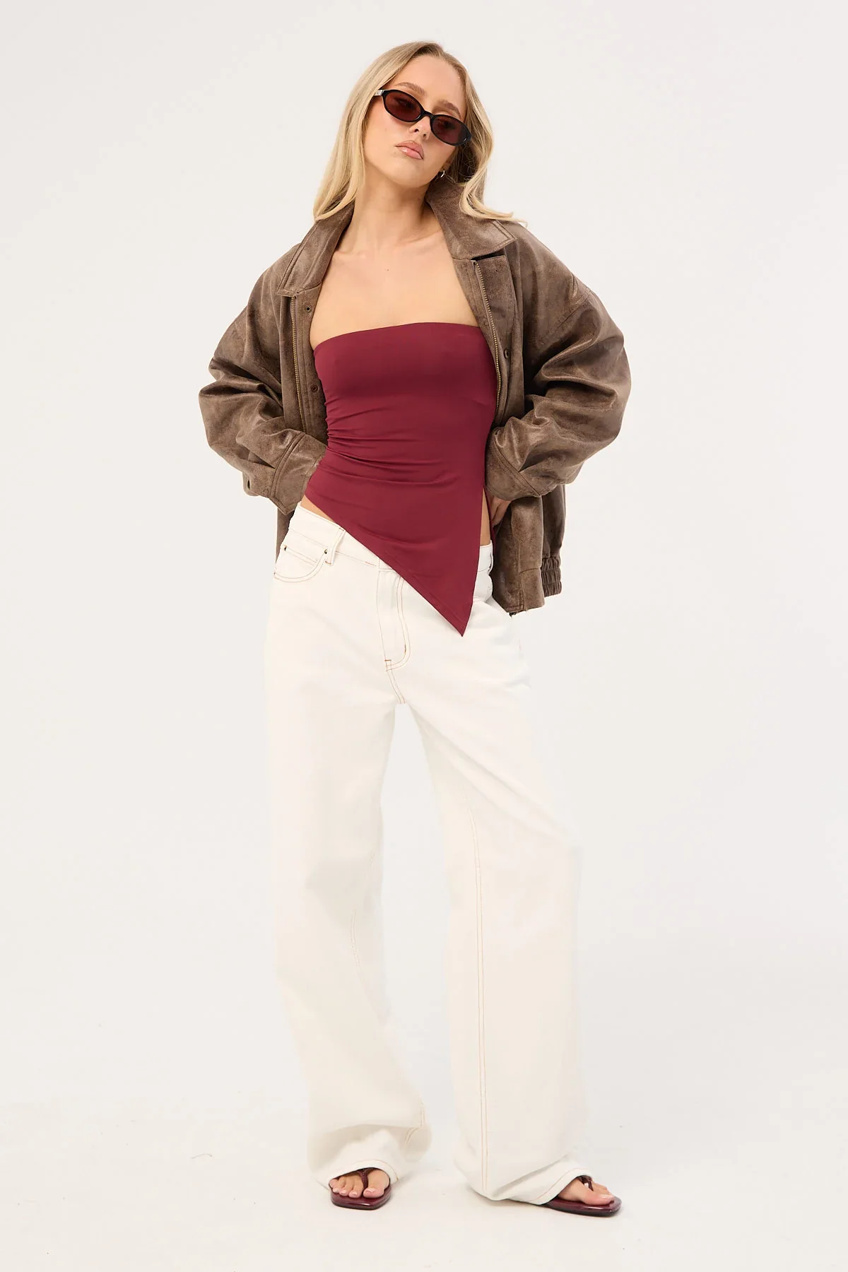 L&t Recycle Strapless Asymmetrical Top Burgundy