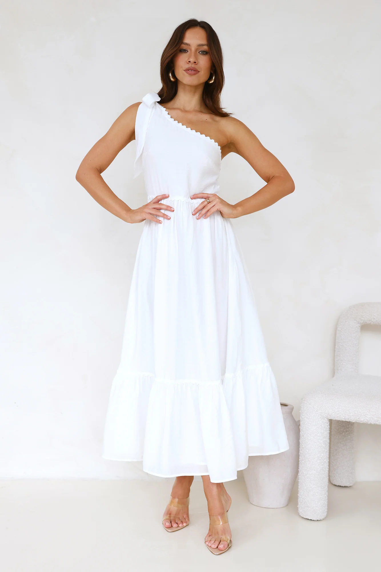 Calm Silence One Shoulder Maxi Dress White - luluinthesky