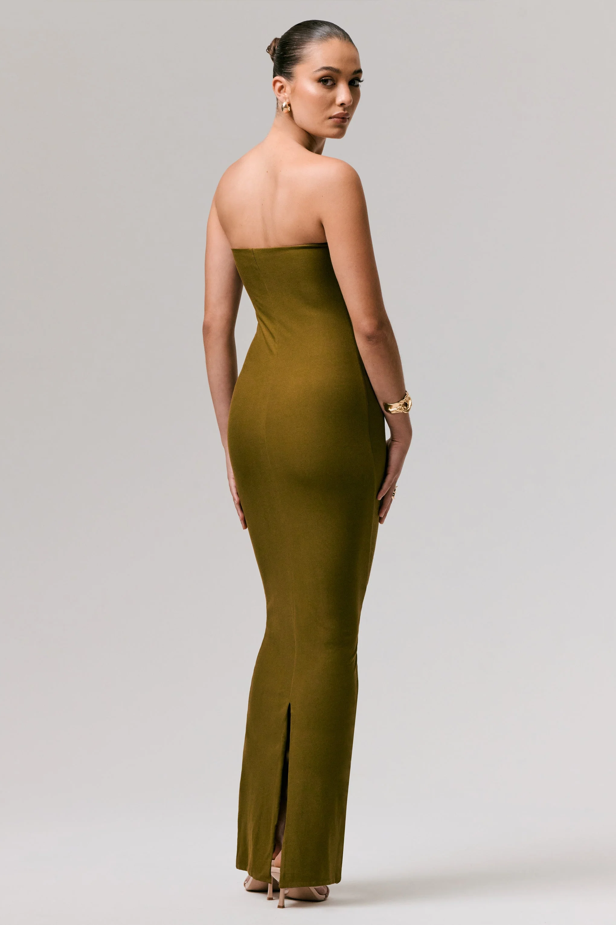 Angelie | Green Bandeau Bodycon Maxi Dress