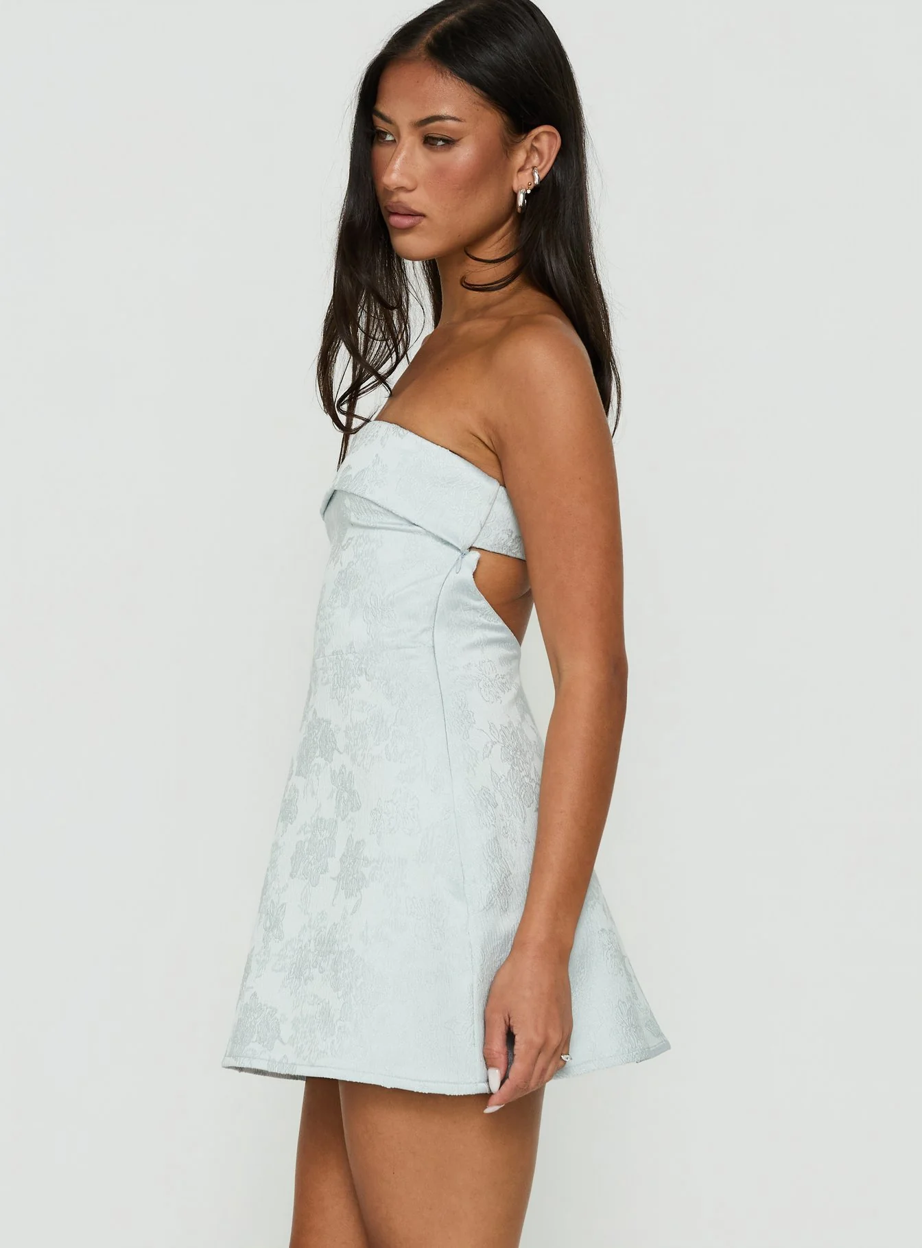 Dakhoda Strapless Mini Dress Light Blue - FASHION NOB