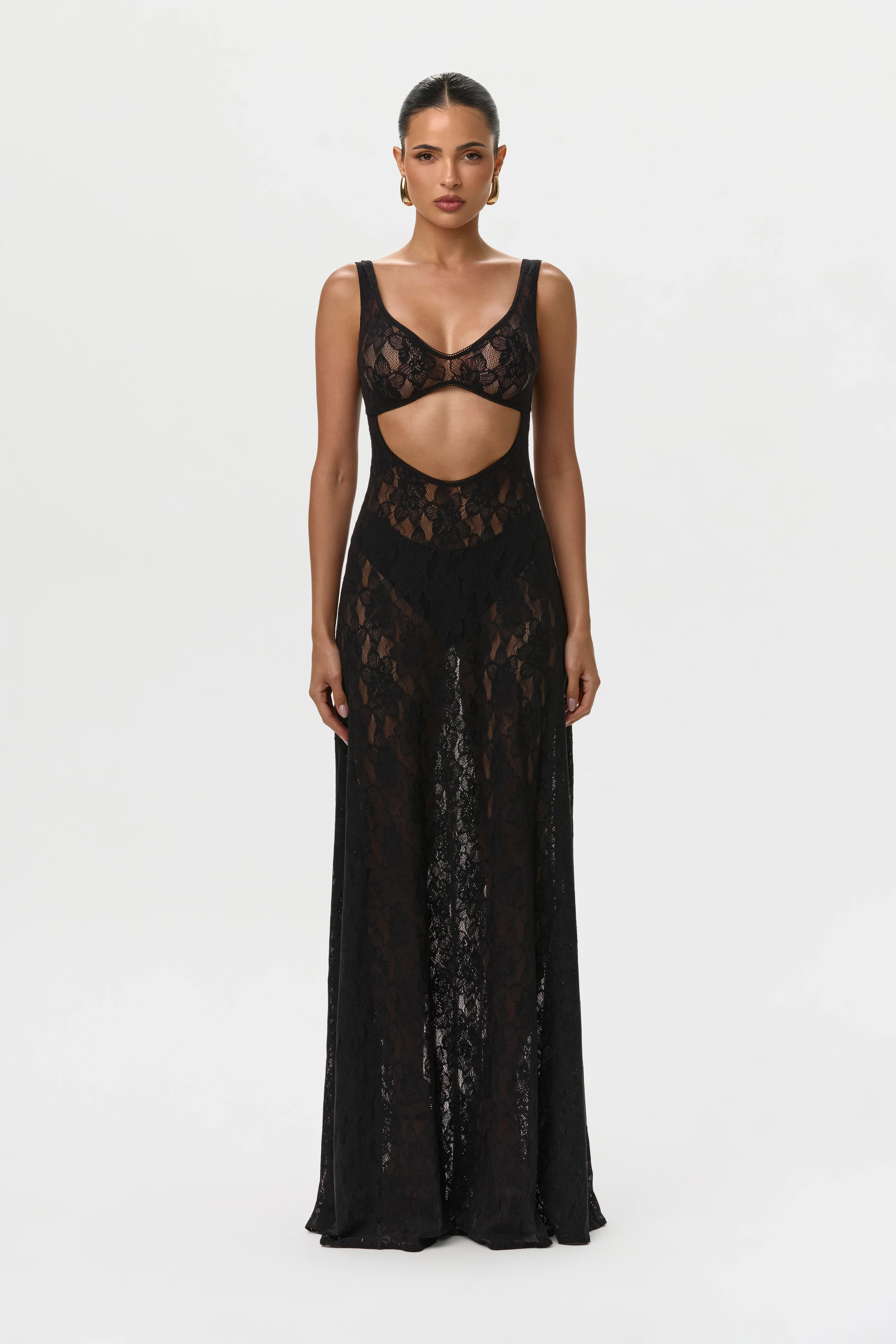 Stretch Lace Cut Out Maxi Dress