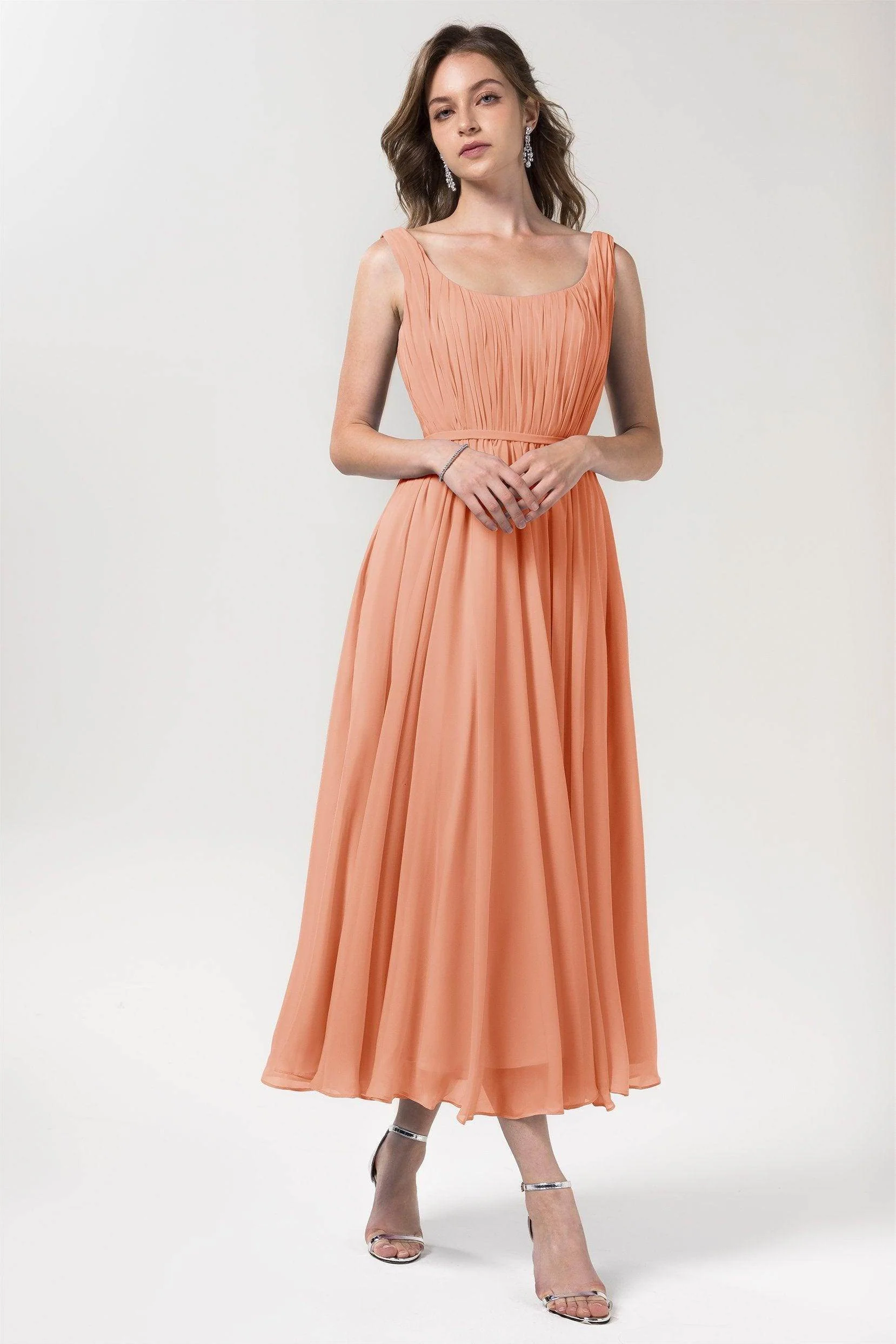 A-Line Tea Length Chiffon Bridesmaid Dress CB0555