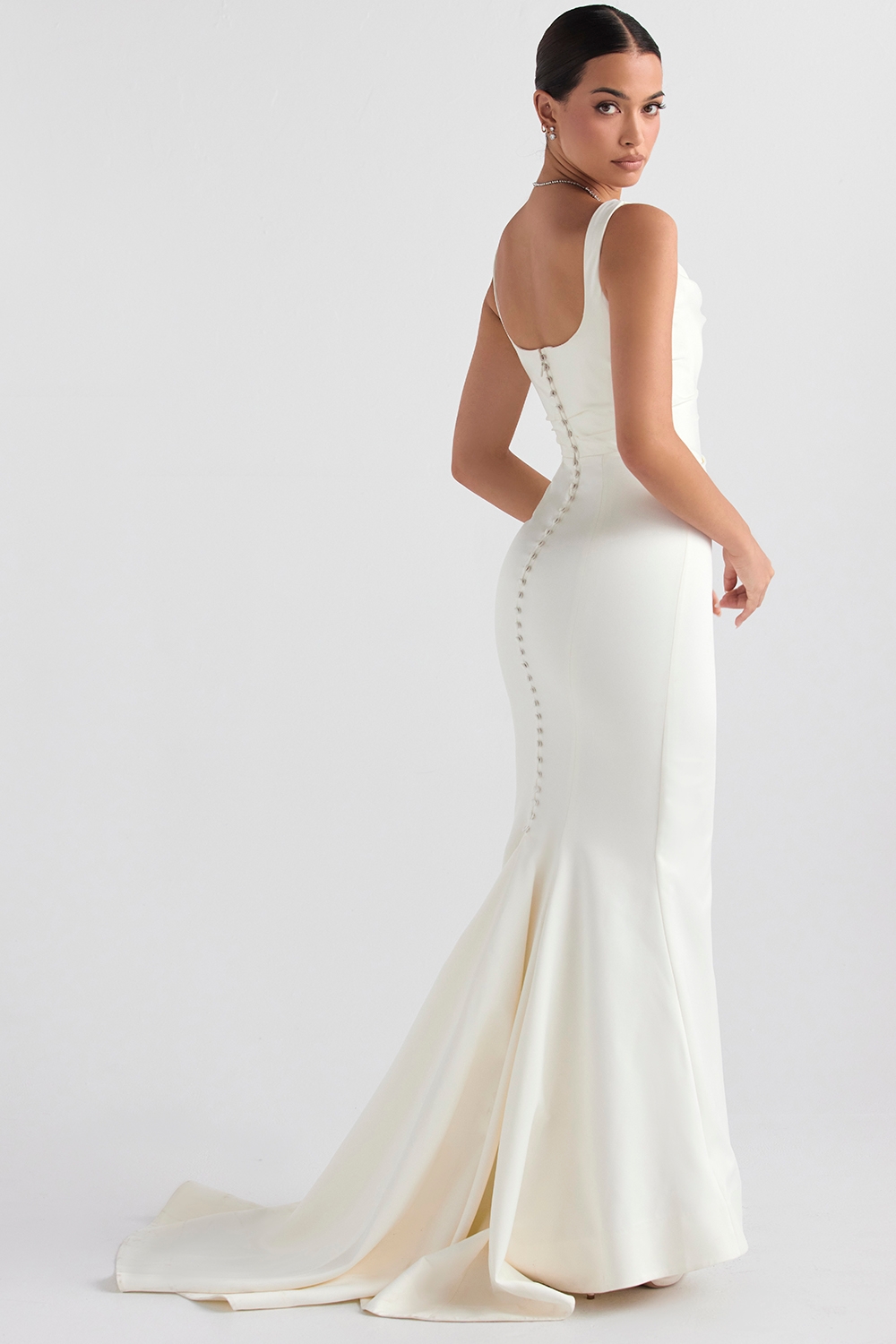 Off White Satin Mermaid Bridal Gown