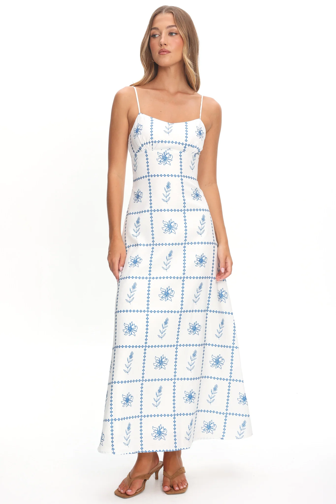 Naysha Cami Strap Maxi Dress Floral White