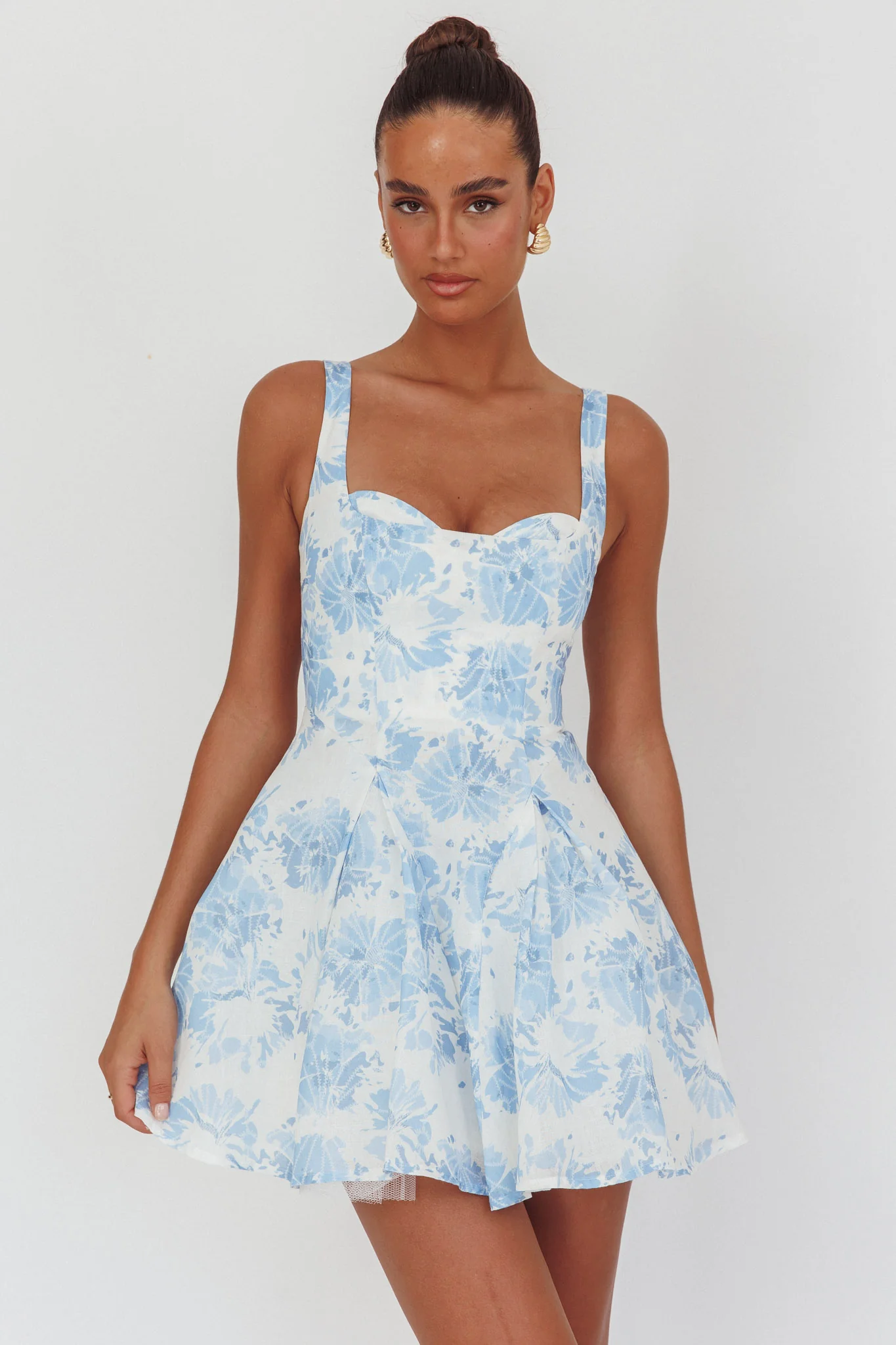 Get My Attention Off-Shoulder Mini Dress Floral Blue