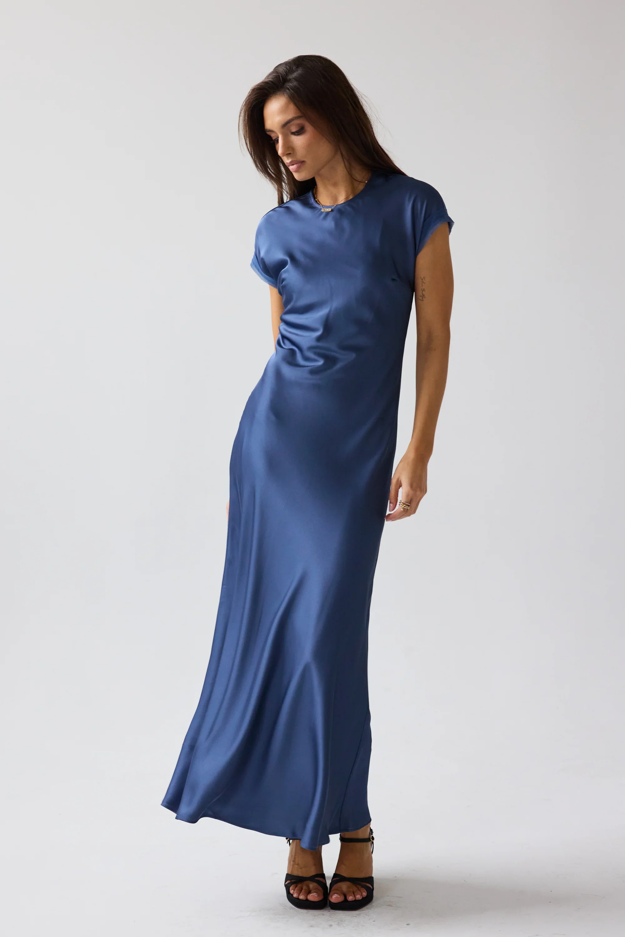 Hanna Satin Maxi Dress in Blue