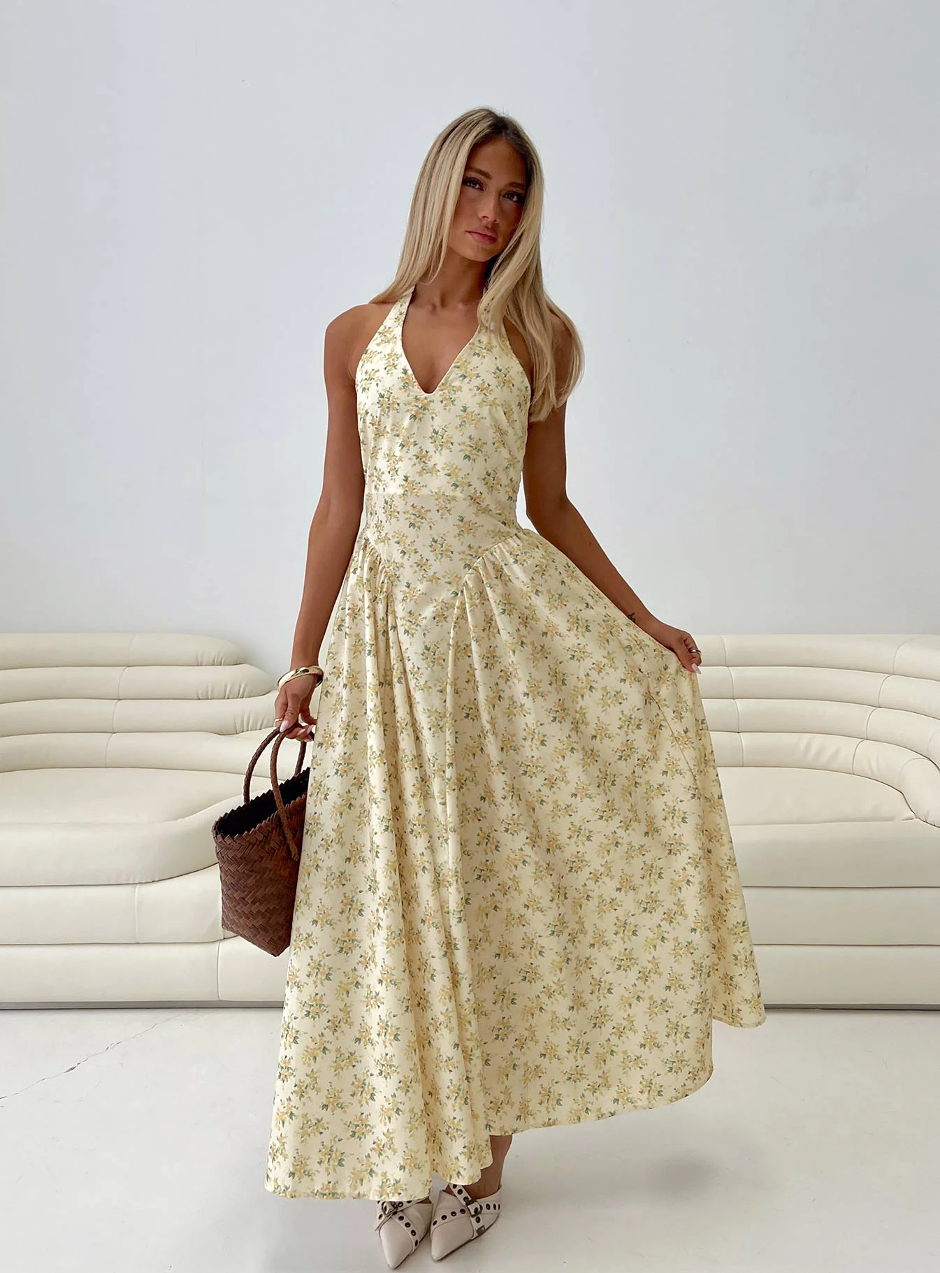 Monte Carlo Halter Maxi Dress Yellow