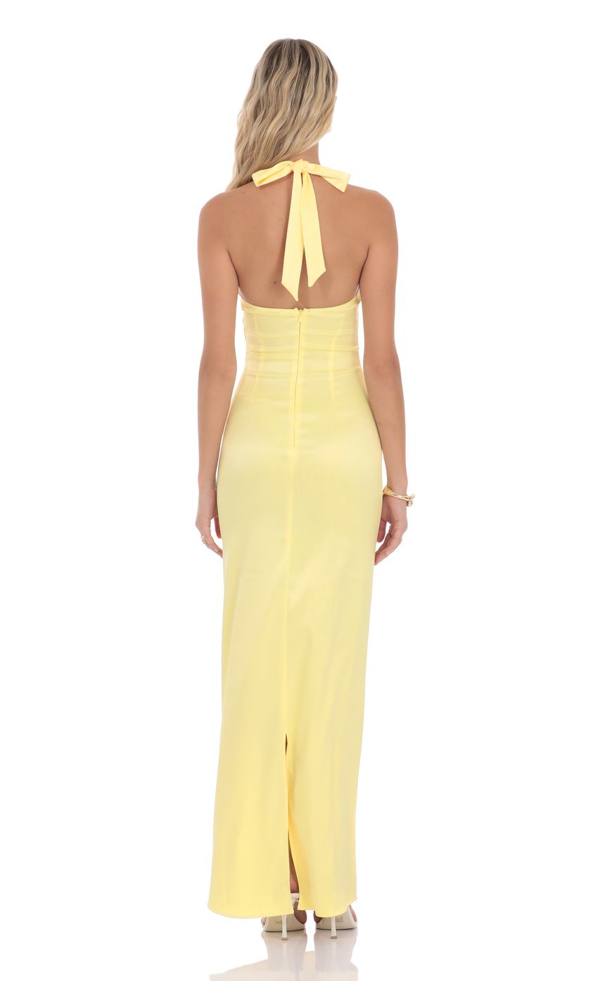 Satin Halter Maxi Dress in Yellow