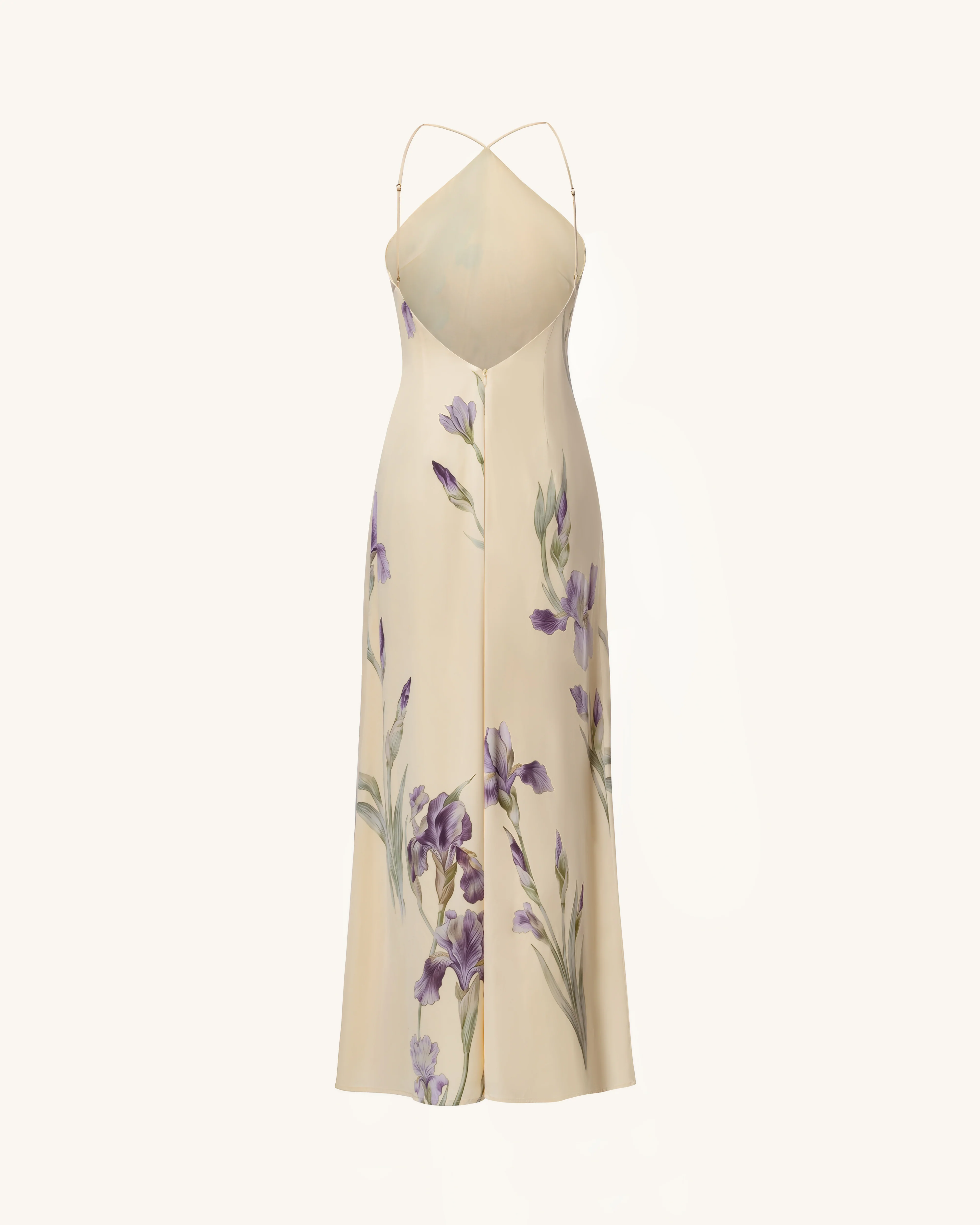 Iris Print Cross-Halter Open-Back Maxi Dress - Yellow - FASHION NOB