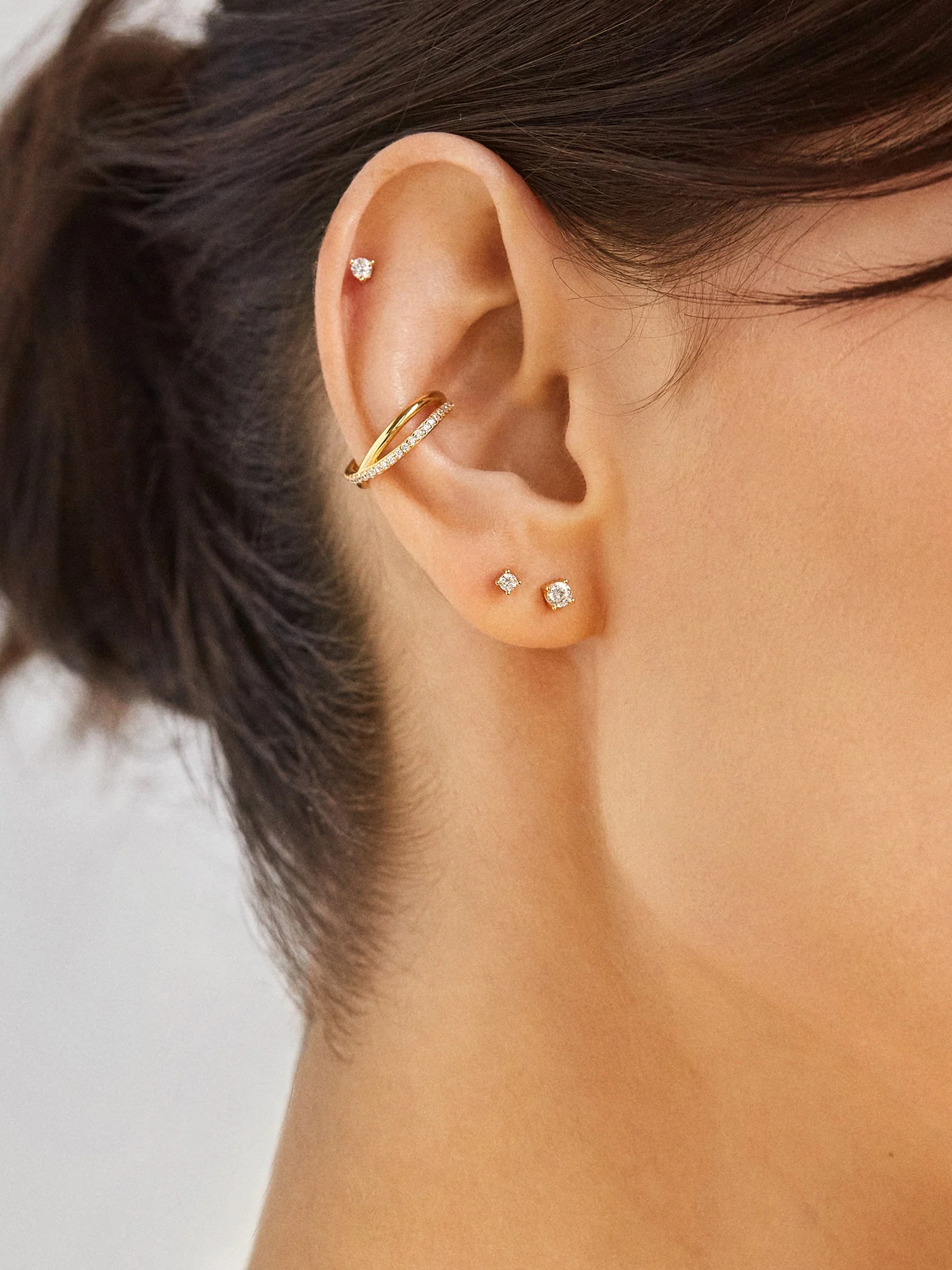 Mercedes 14K Gold Ear Cuff - Gold/Pavé