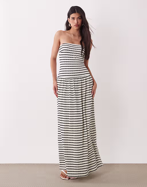Gina Tricot dropped waist bandeau maxi dress in black and white stripe