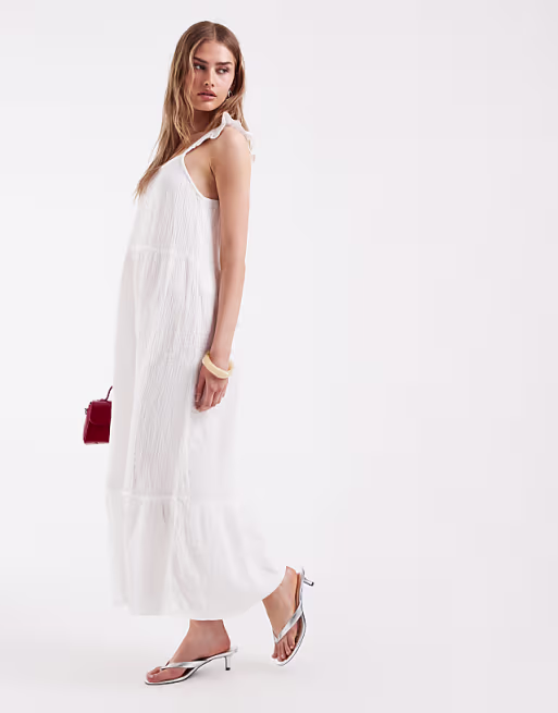 ONLY cheesecloth tiered maxi dress in white