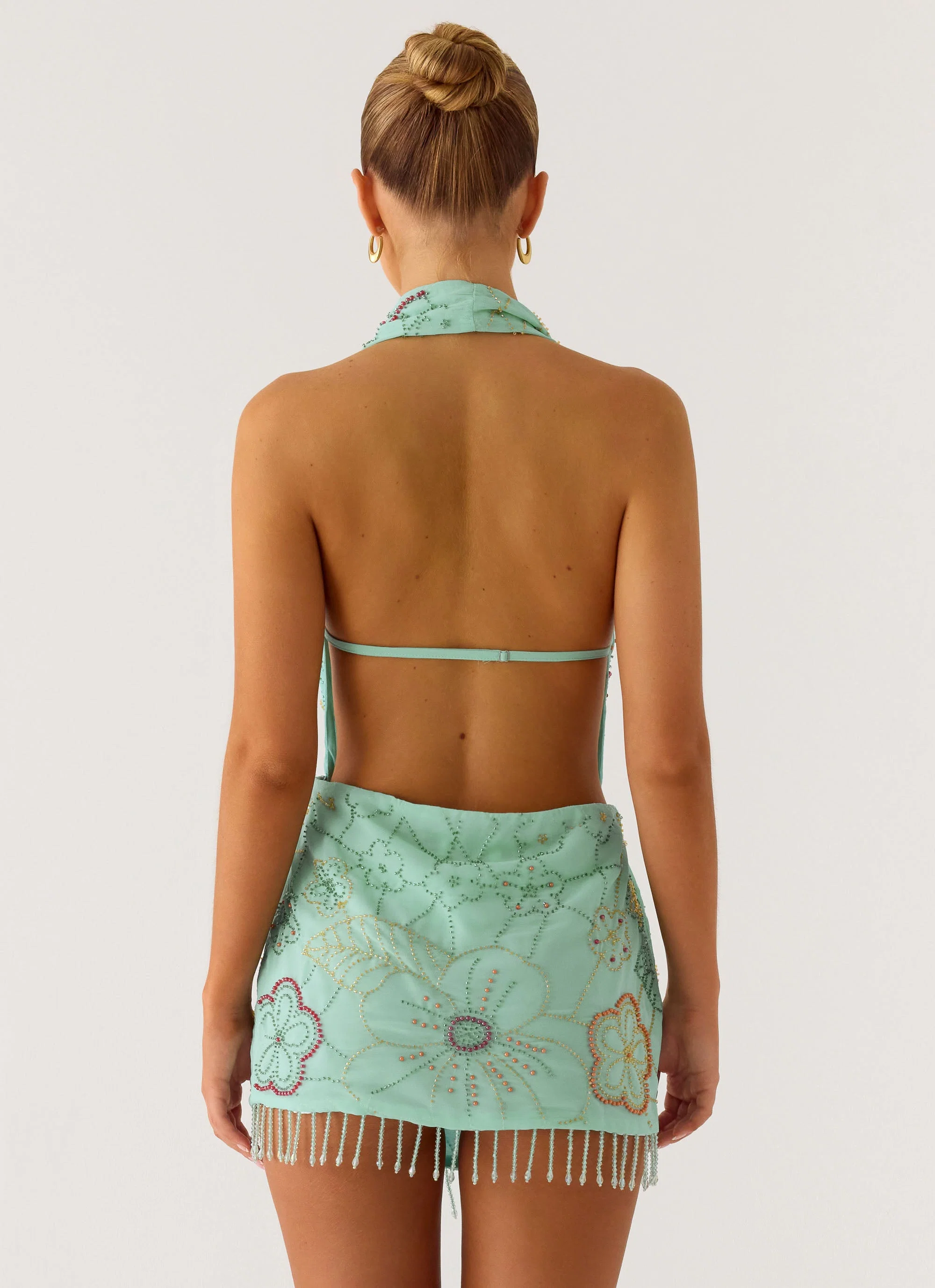 Outlaw Beaded Mini Dress - Mint Aqua