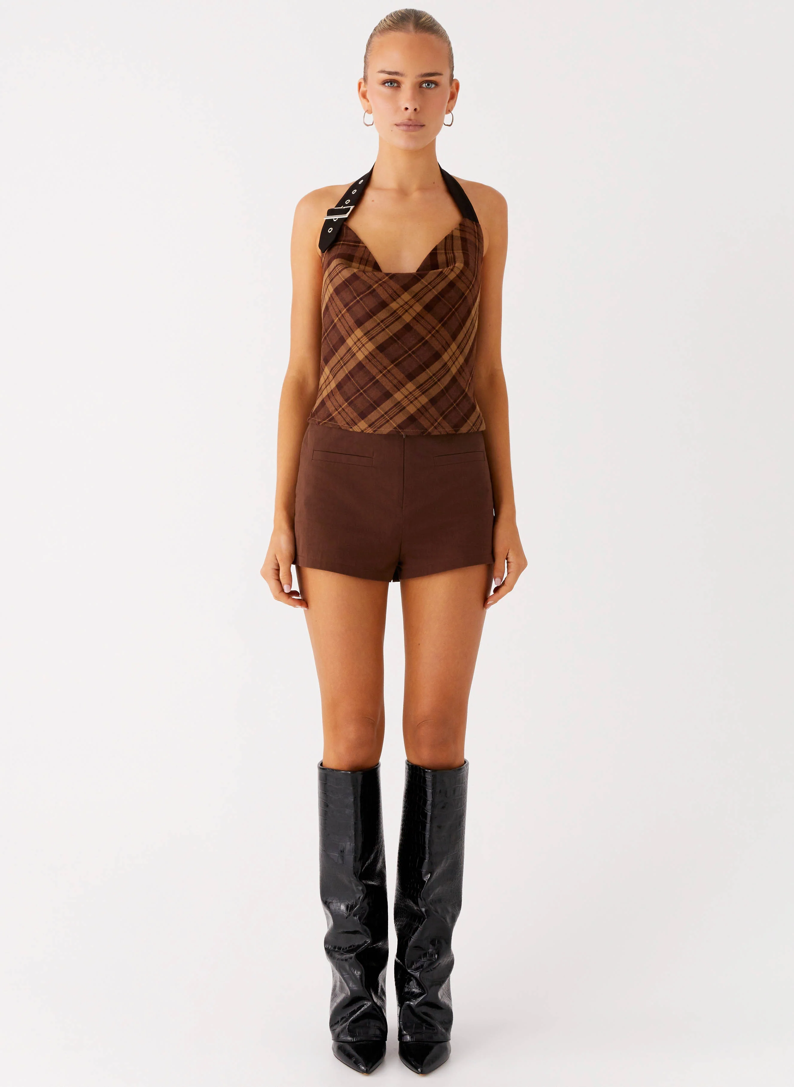 Stateside Cowl Top - Plaid