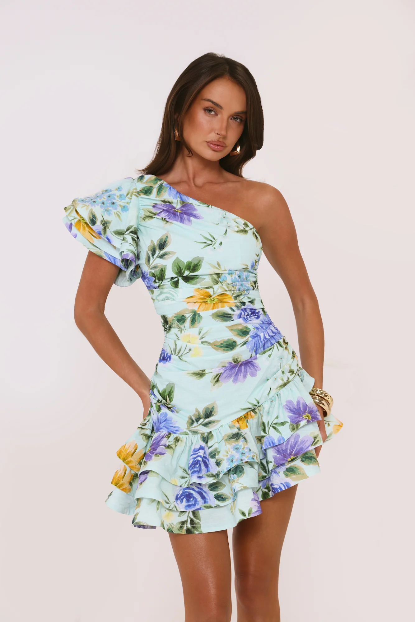 Secret Meadow One Shoulder Mini Dress Print