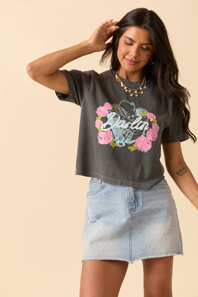 Darlin' Vintage Rose Dark Grey Boxy Graphic Tee