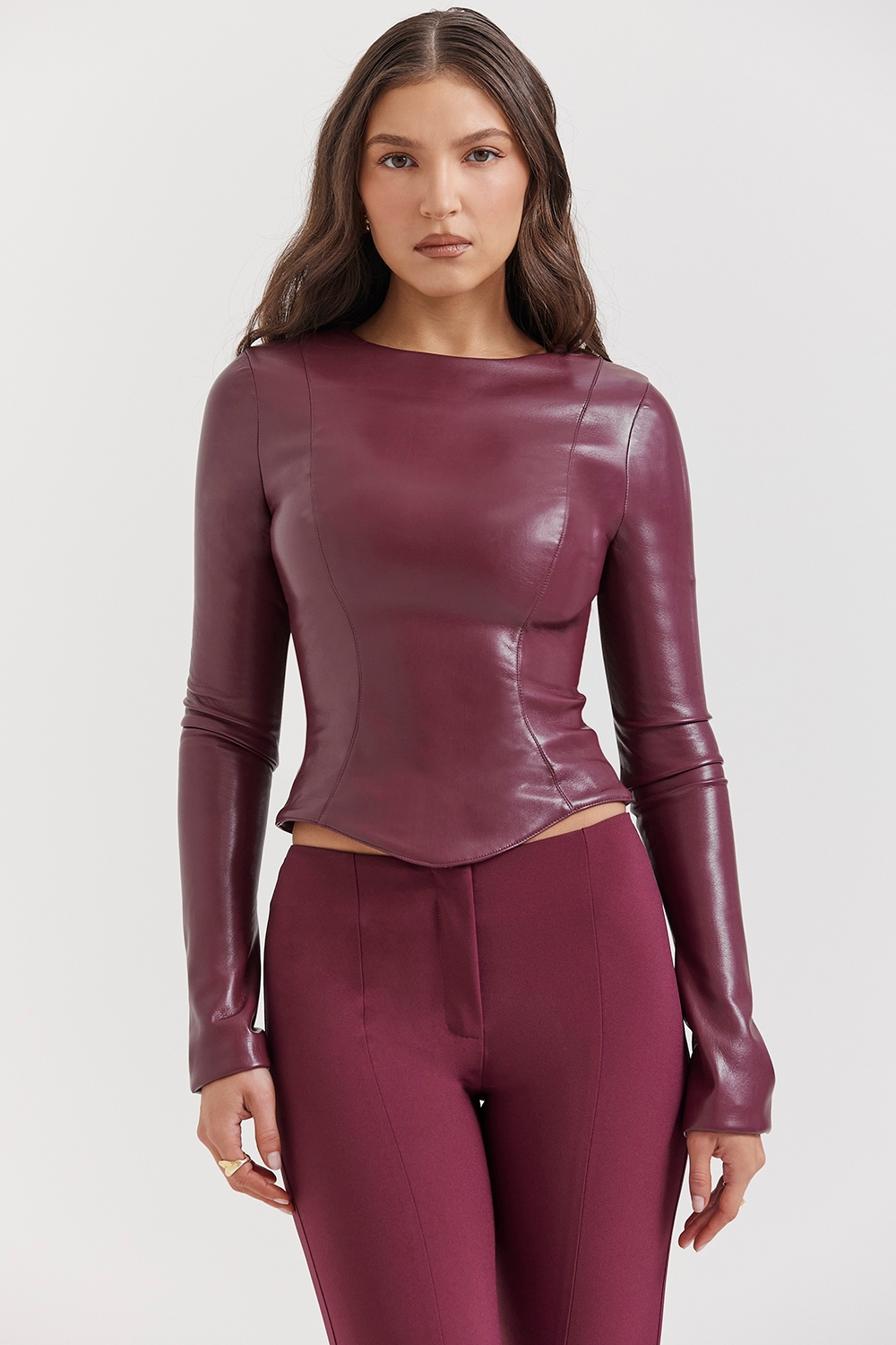 Wine Vegan Leather Top