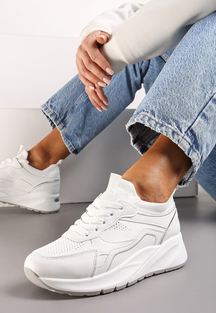 Czarne Sznurowane Sneakersy na Grubej Podeszwie z Błyszczącymi Wstawkami Nithirela