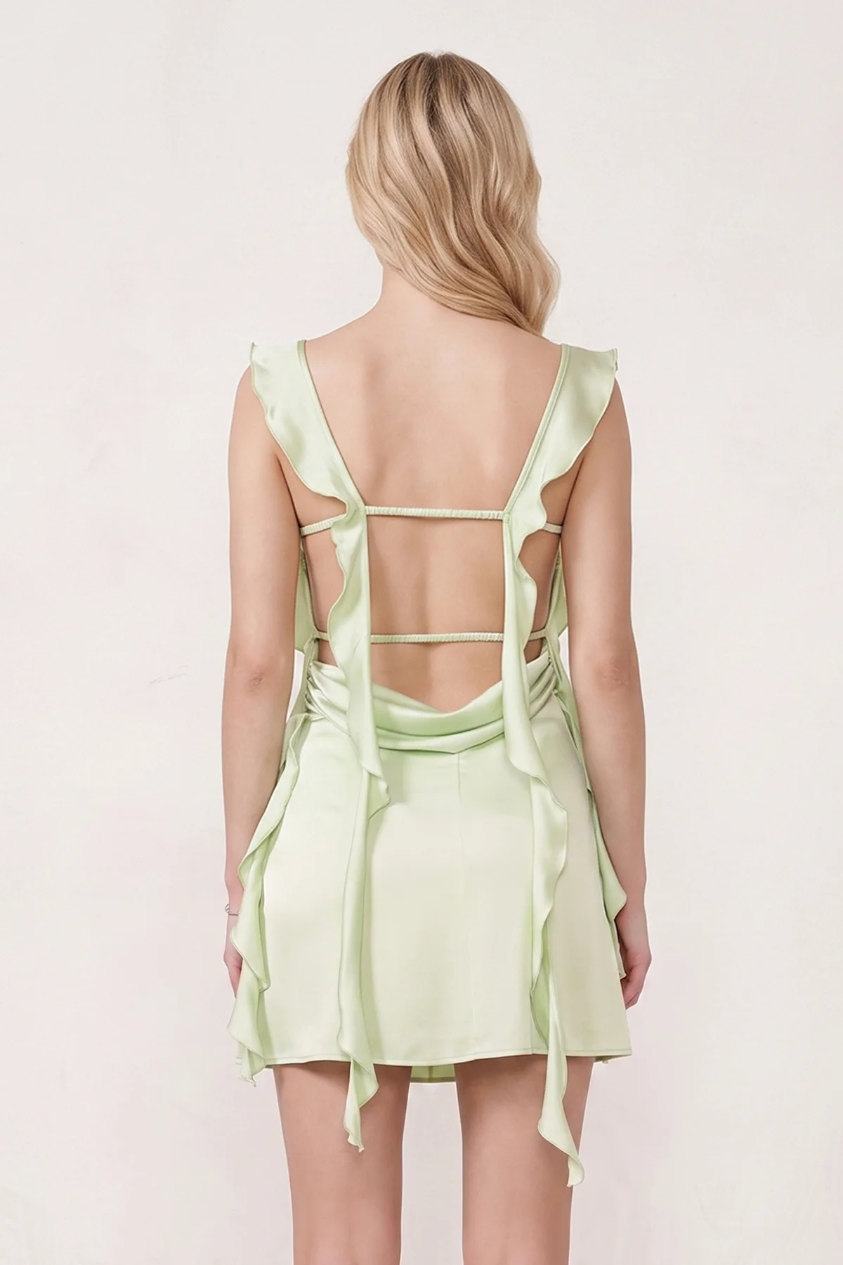 Aqua Ruffled Sheath Square Neck Satin Ruched Homecoming Dress