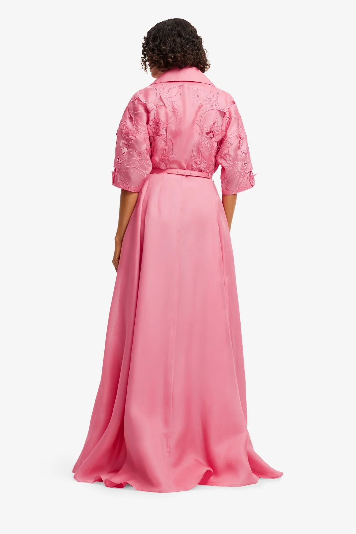 Junia Appliqué Puff Sleeve Silk Gown - Fuchsia